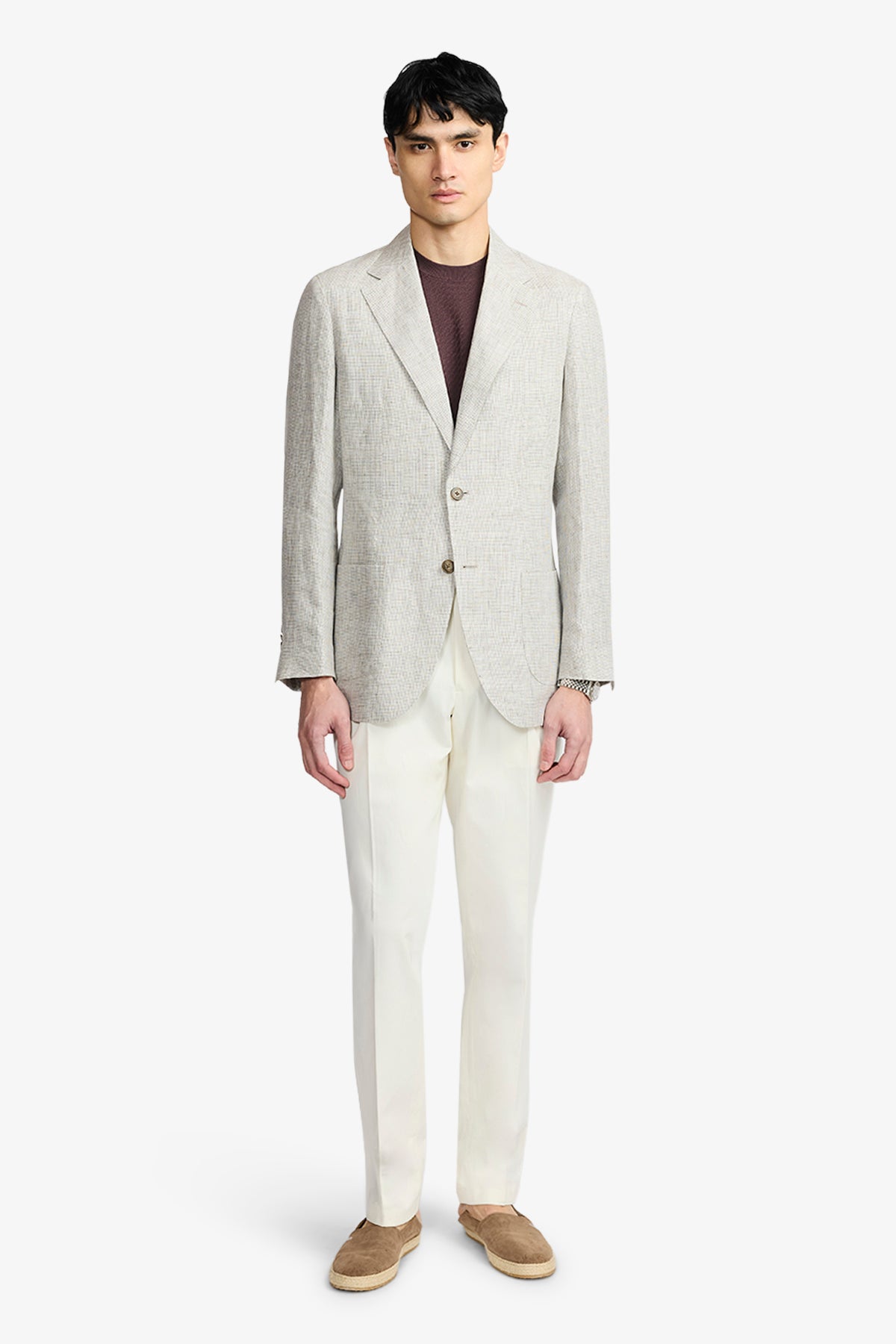 Leo Blazer - Unstructured Mutlicheck In Tropical Linen