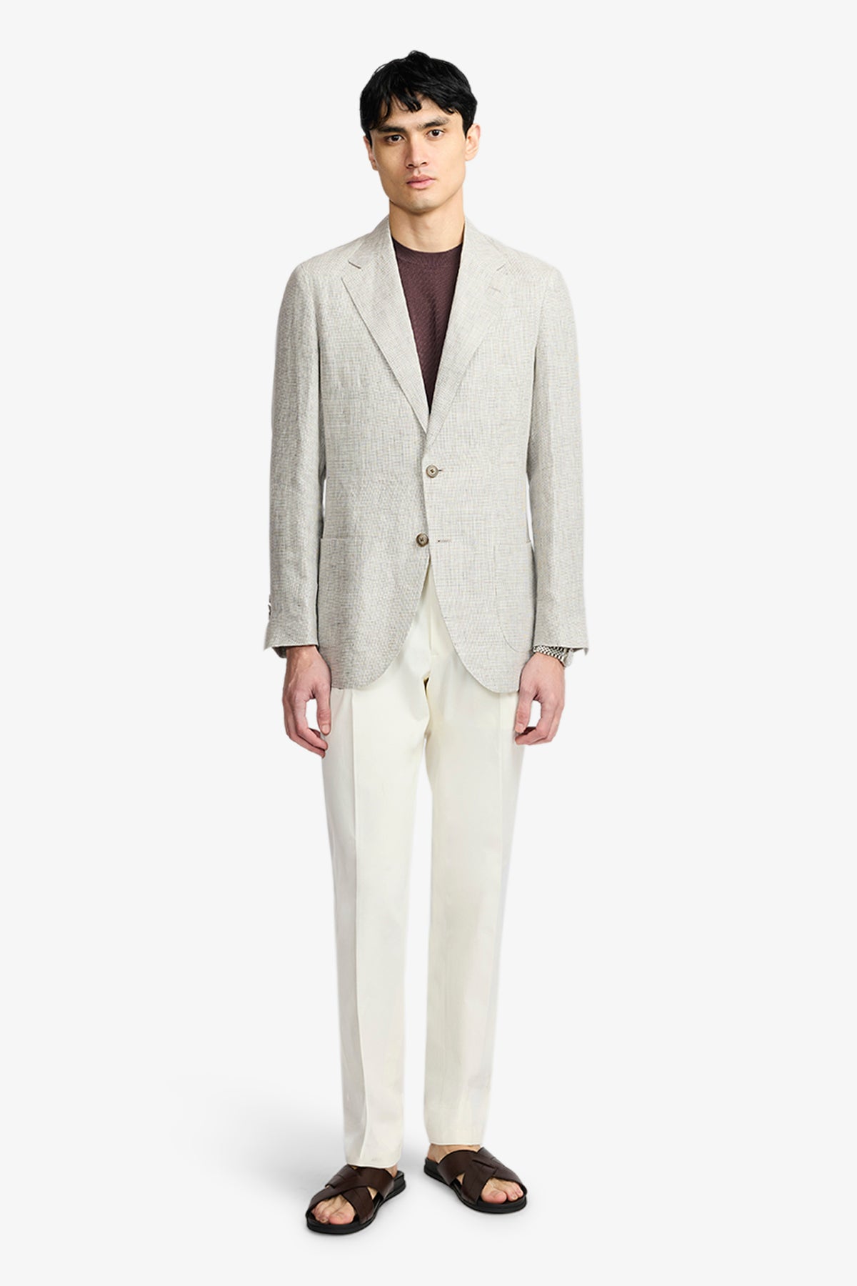 Leo Blazer - Unstructured Mutlicheck In Tropical Linen