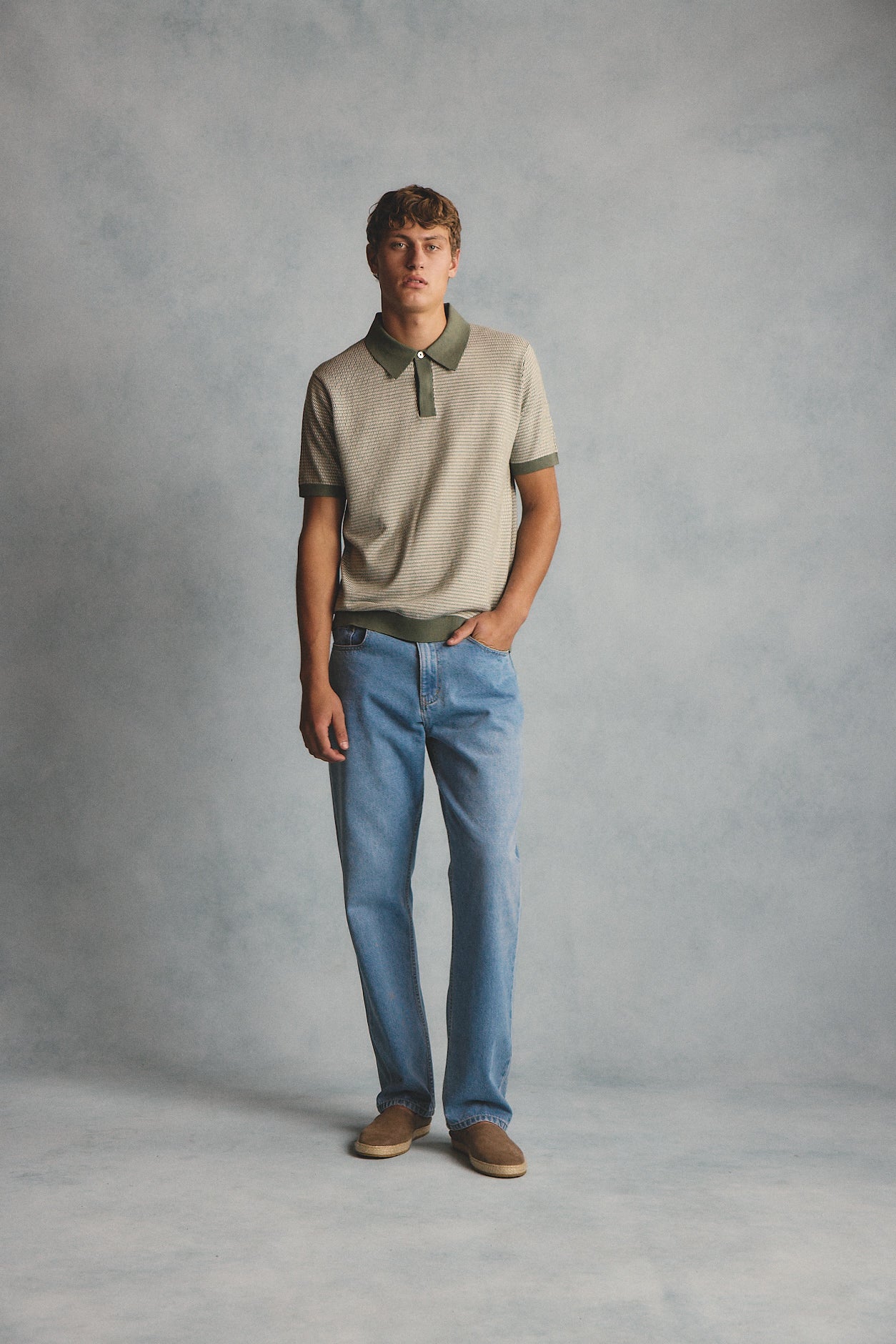 Santi olive knitted jacquard S/S polo