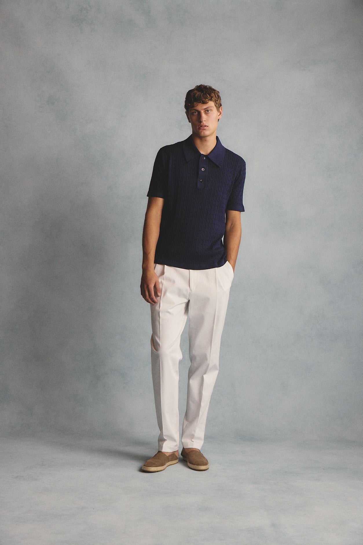 Evan navy knitted cable Polo