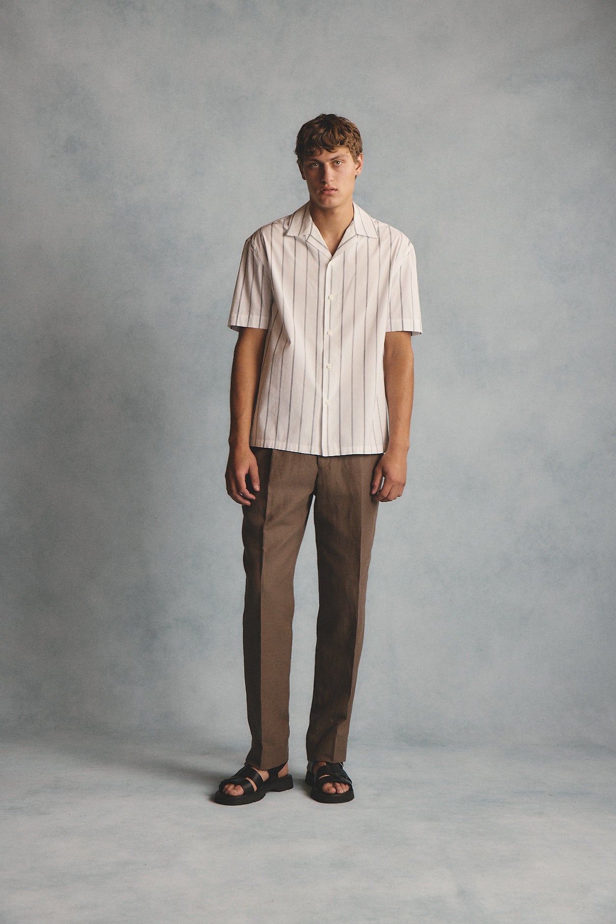Ly white stripe poplin S/S shirt