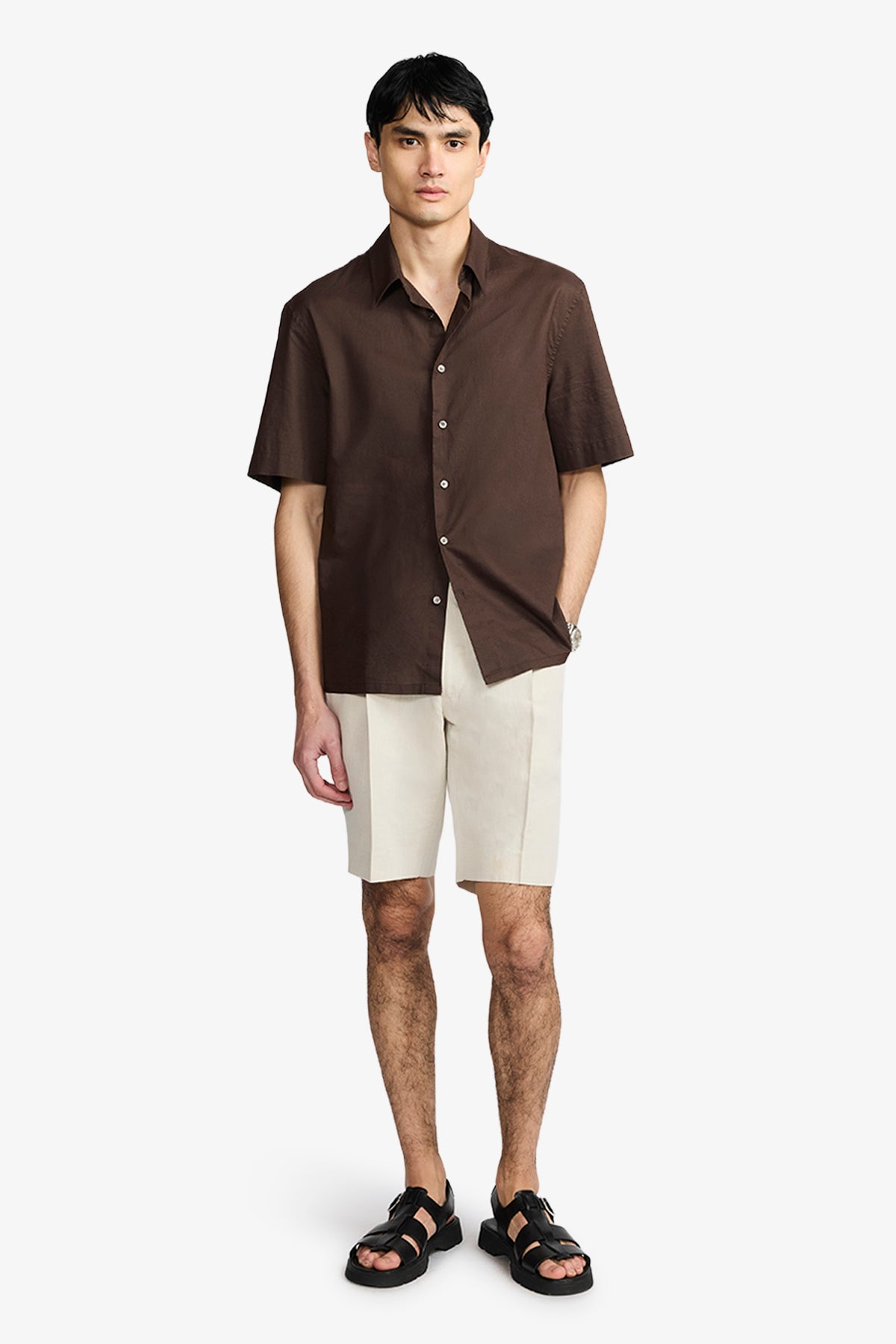 Ash - Brown Cotton/Linen S/S Shirt