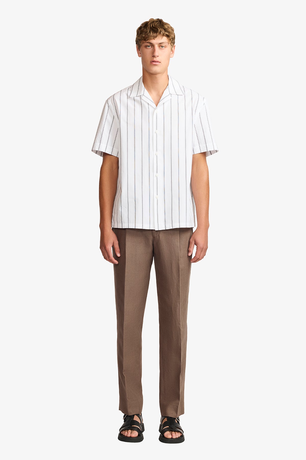 Ly white stripe poplin S/S shirt
