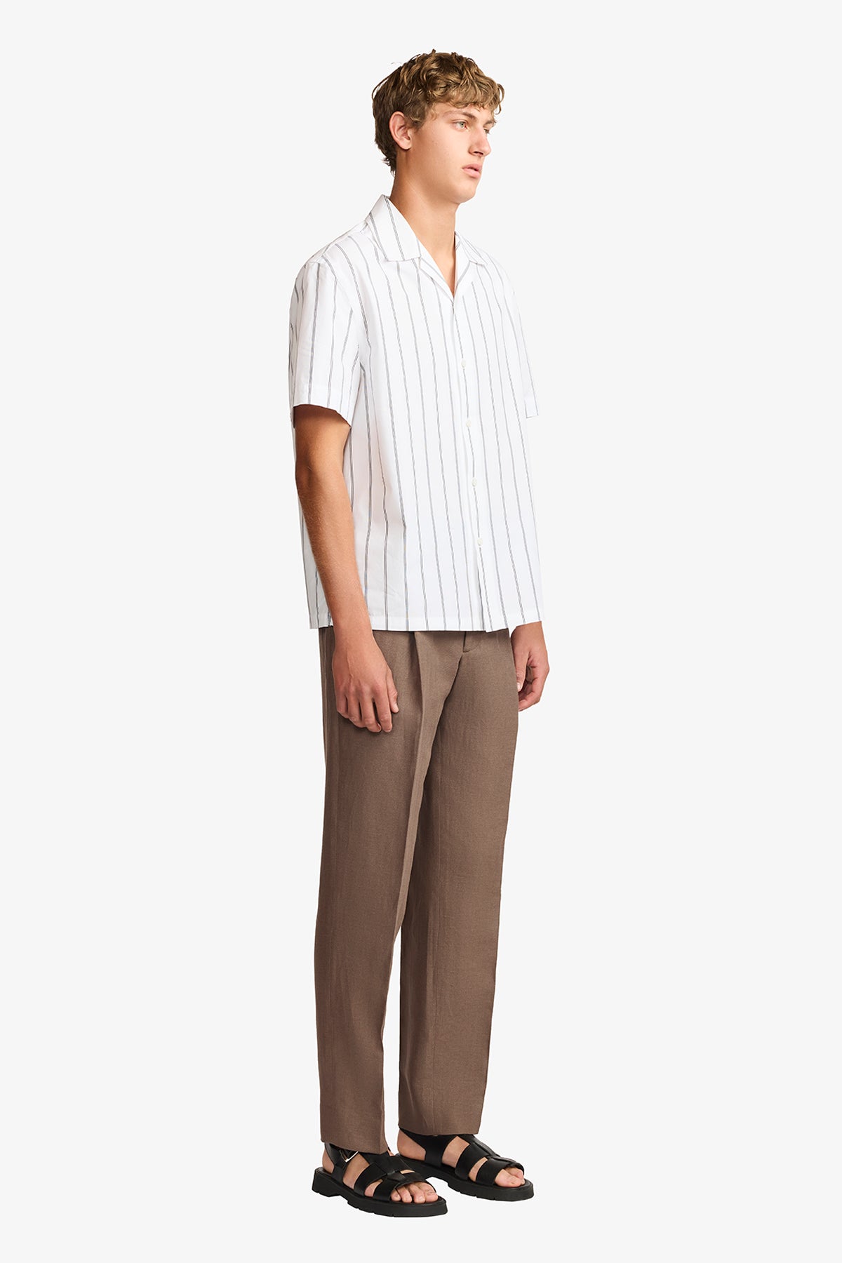 Ly white stripe poplin S/S shirt