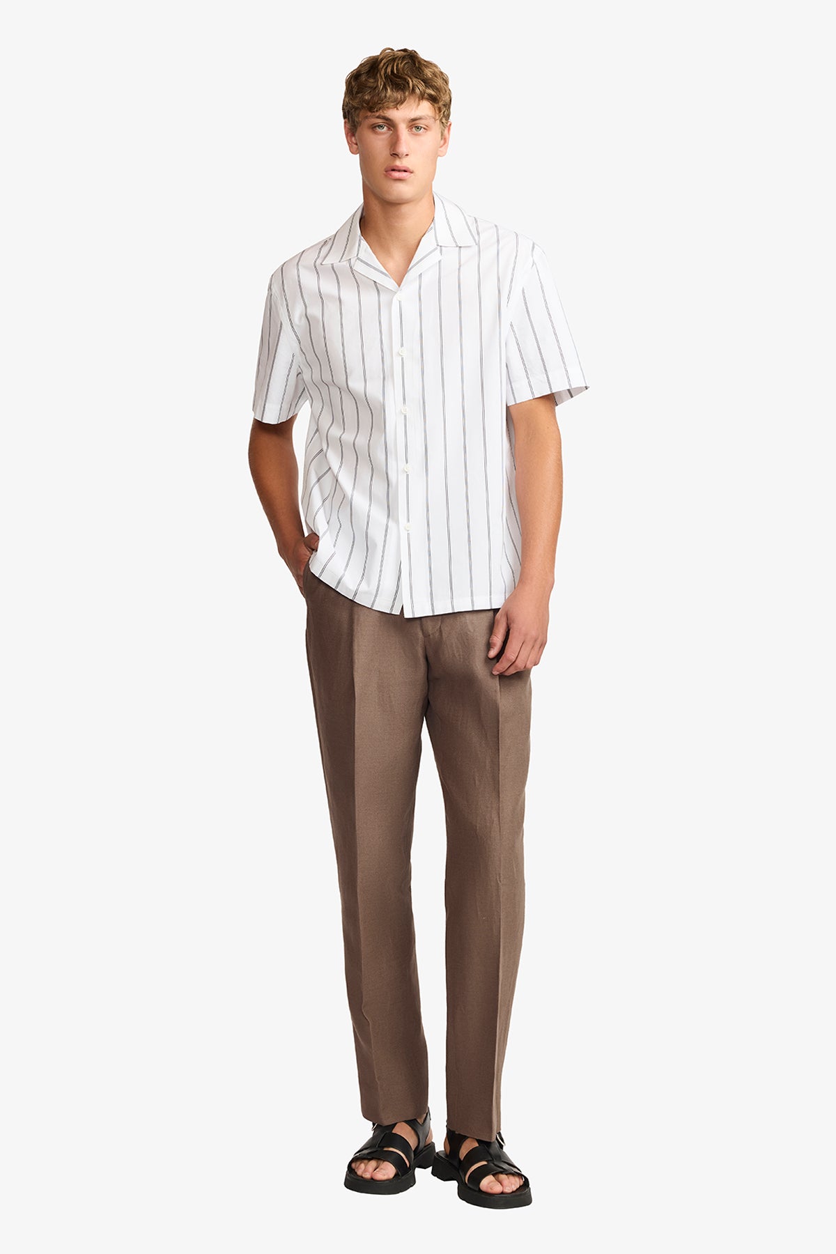 Ly white stripe poplin S/S shirt