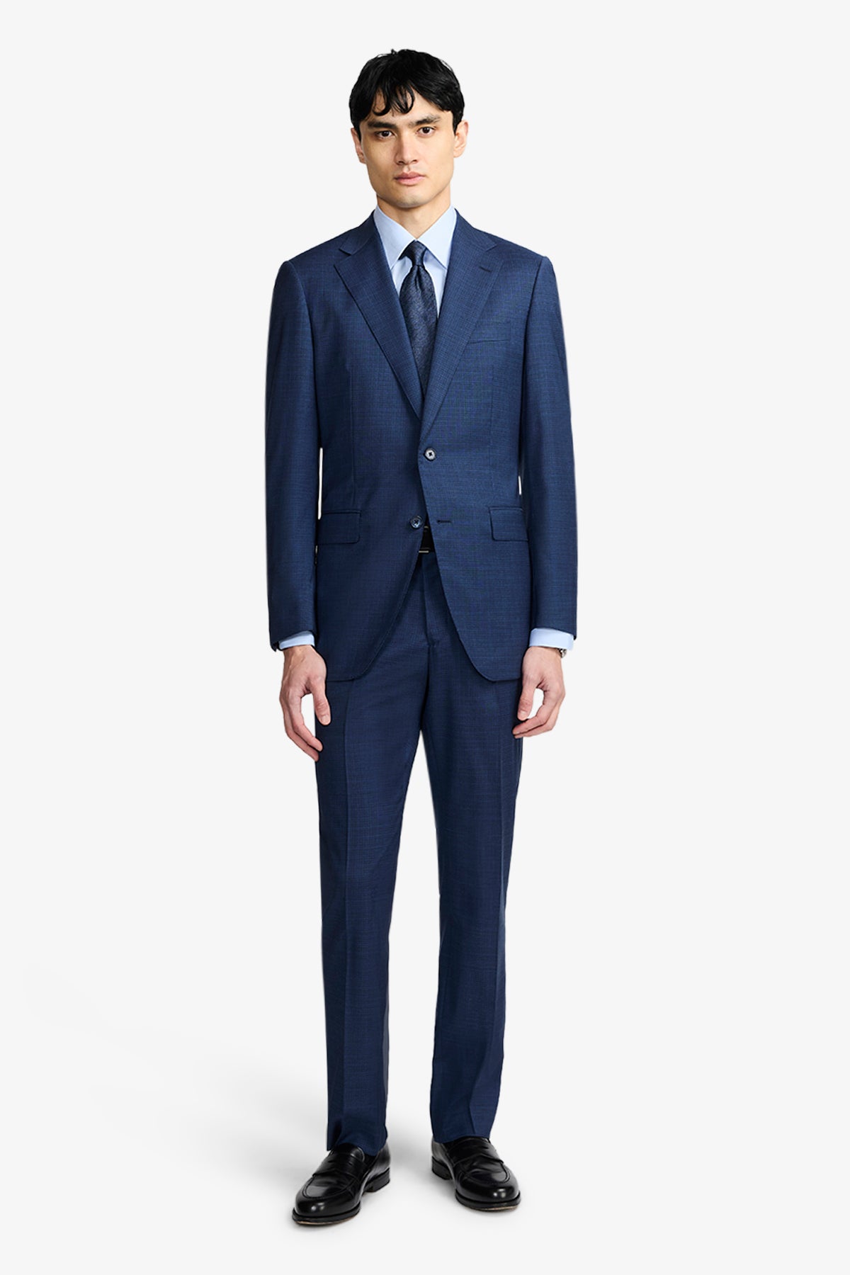 Kennedy Suit - Blue Multicheck In Pure Troopical Wool, Super 110's
