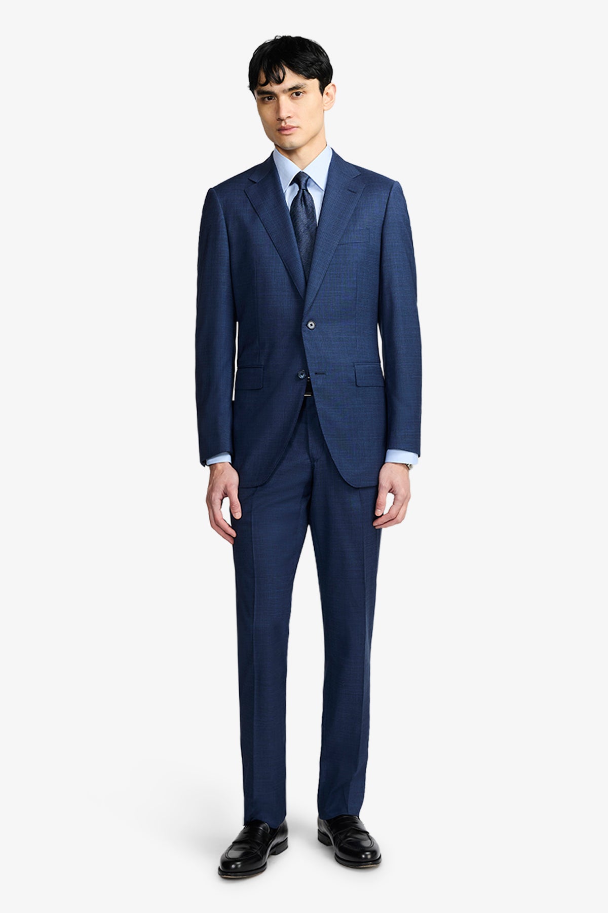 Kennedy Suit - Blue Multicheck In Pure Troopical Wool, Super 110's