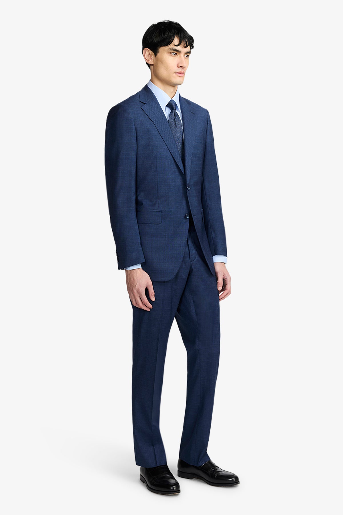 Kennedy Suit - Blue Multicheck In Pure Troopical Wool, Super 110's