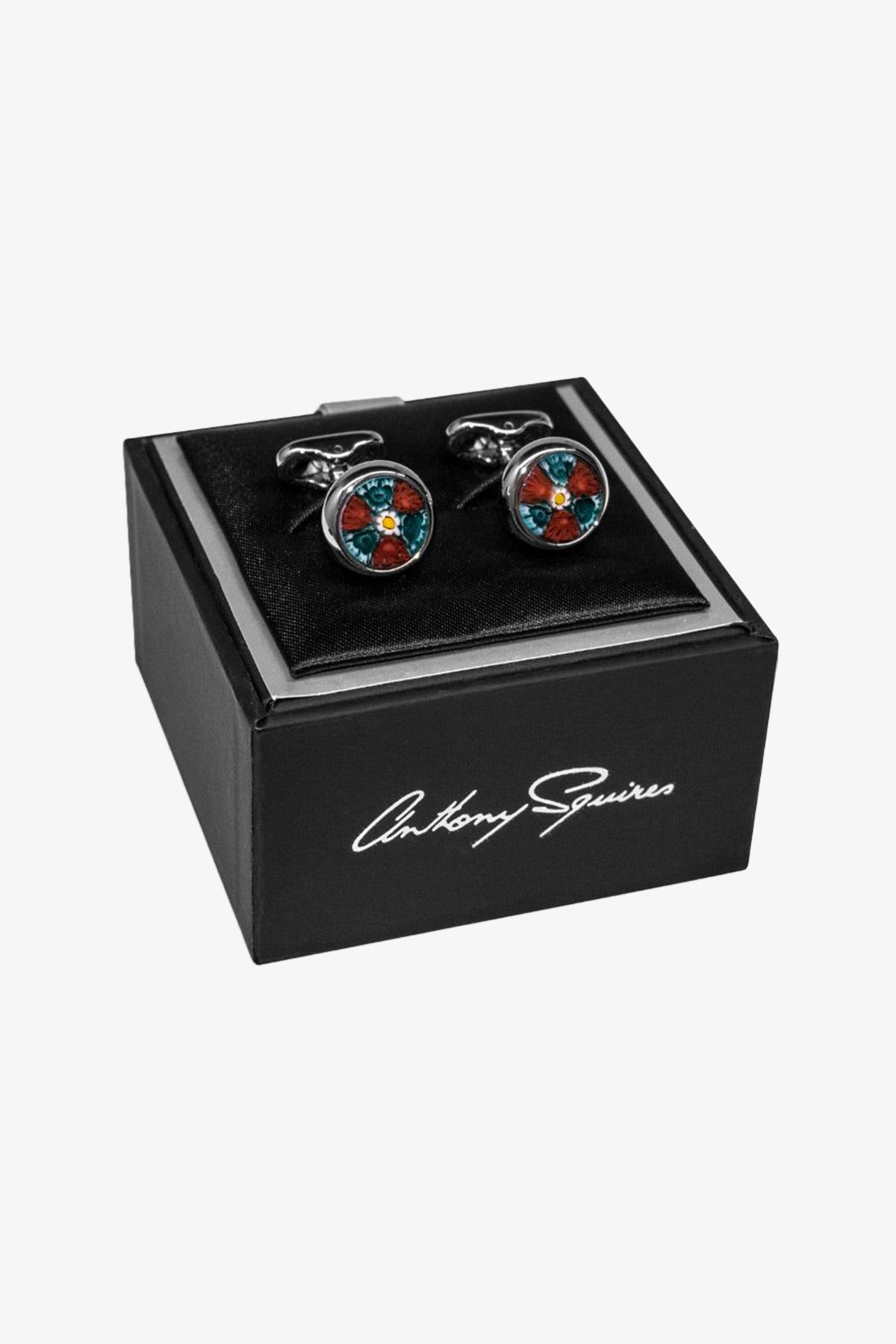 Cufflinks - Blue & Red Murano Glass