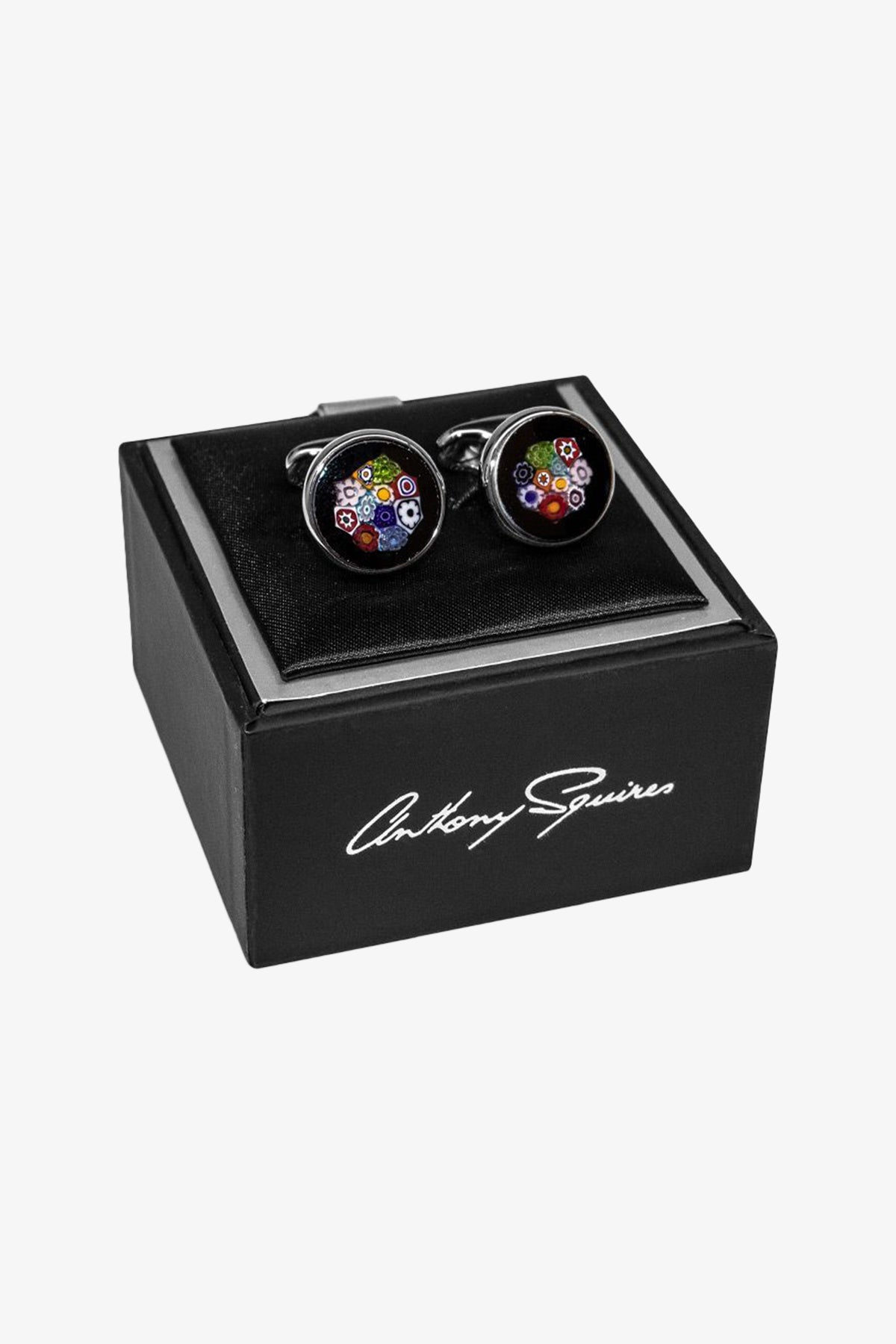 Cufflinks - Black & Multicolour Murano Glass