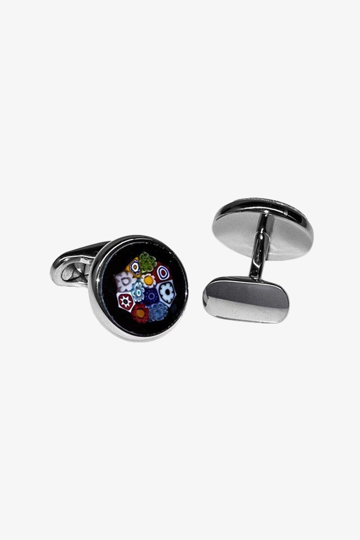 Cufflinks - Black & Multicolour Murano Glass