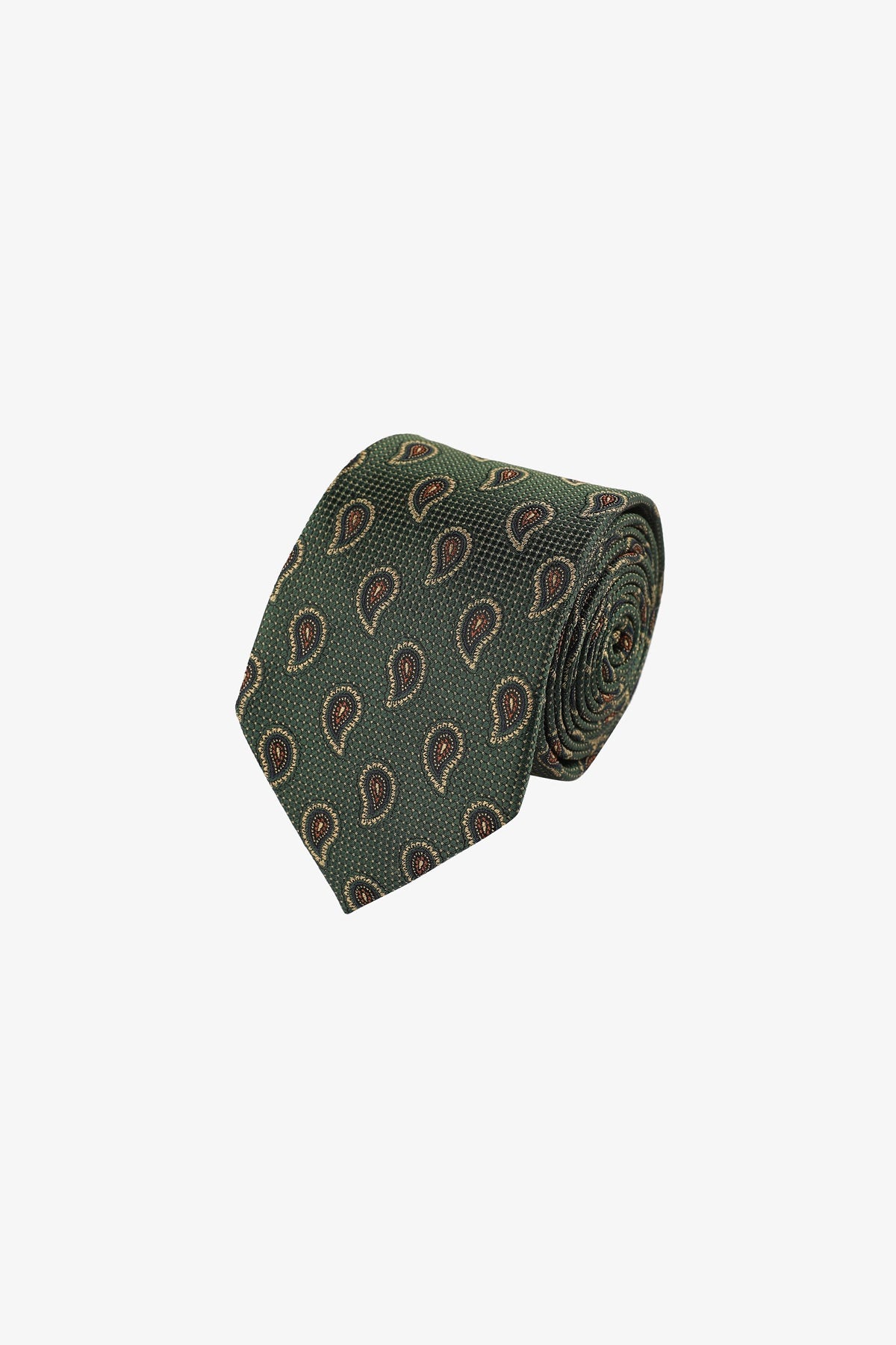 Tie - Silk green paisley pattern