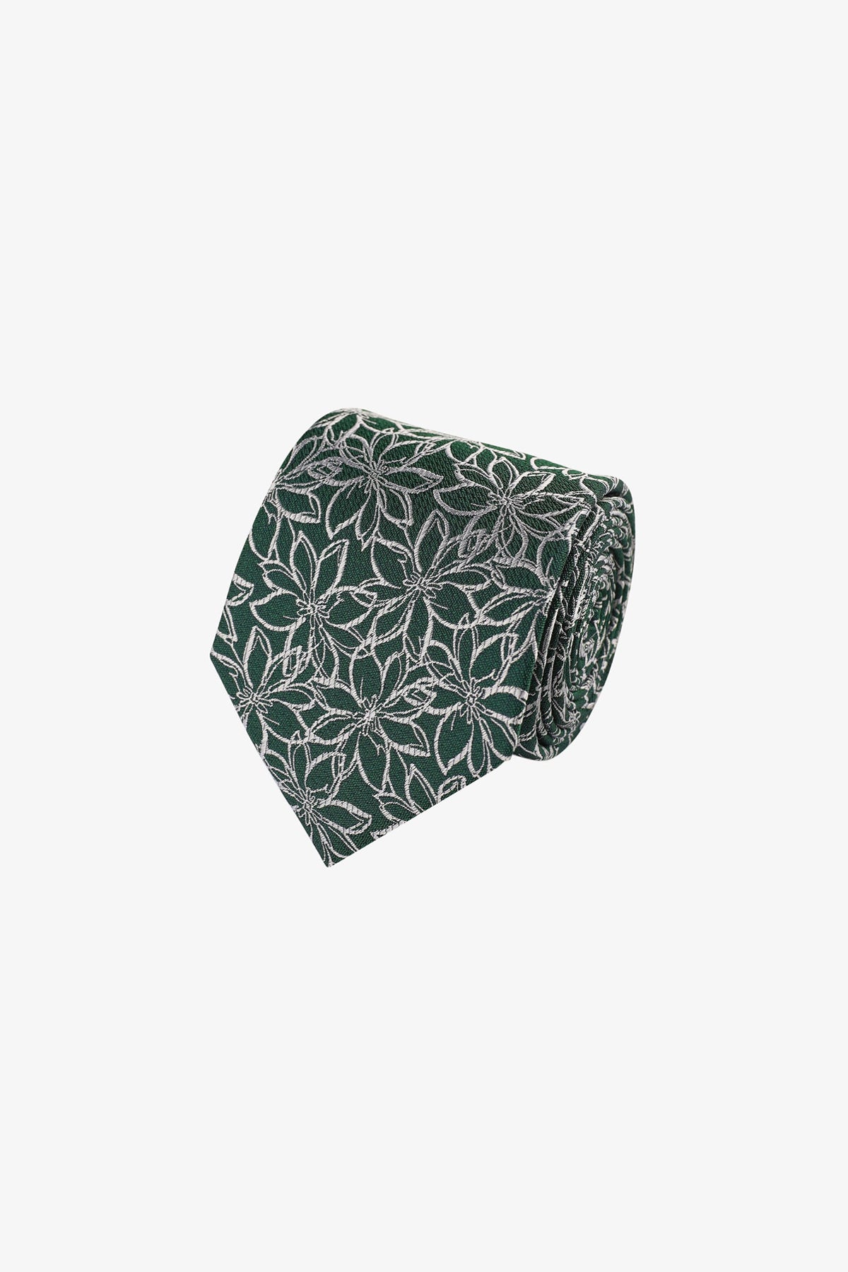 Tie - Silk black with silver florals