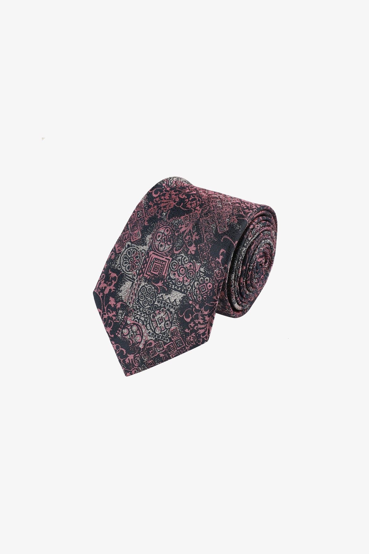 Tie - Silk navy with pink design