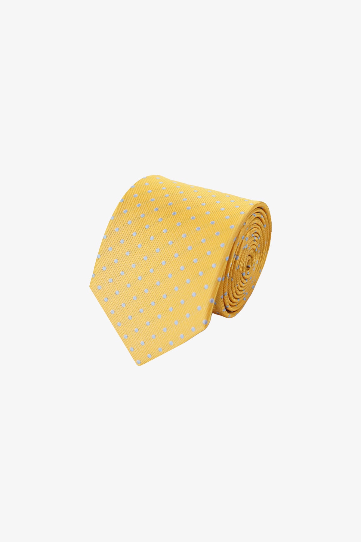 Tie - Silk Yellow With Blue Dots