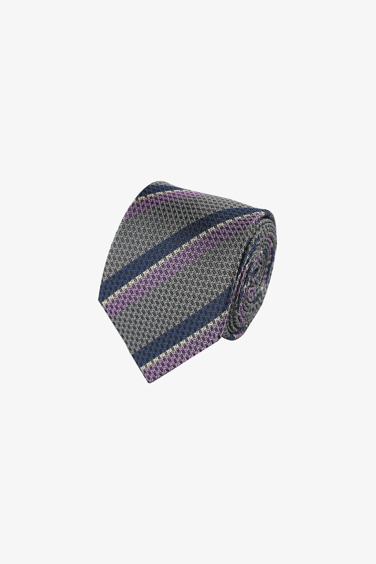 Tie - Grey with blue/lilac stripe