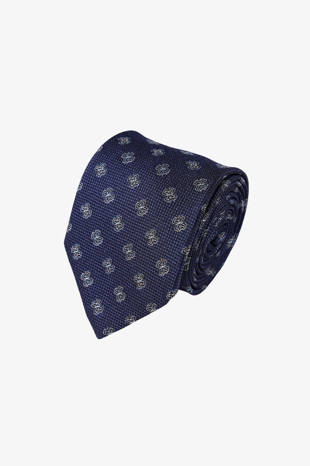Tie - Silk & Linen Navy Pattern
