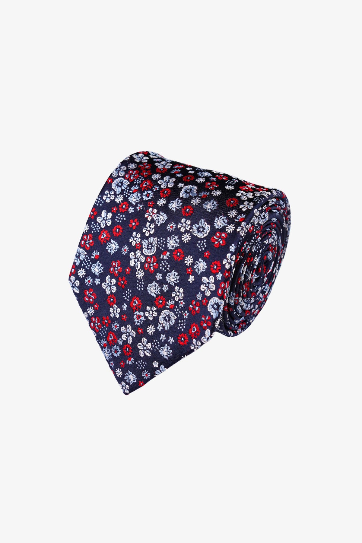 Tie - Silk Navy/Red Florals