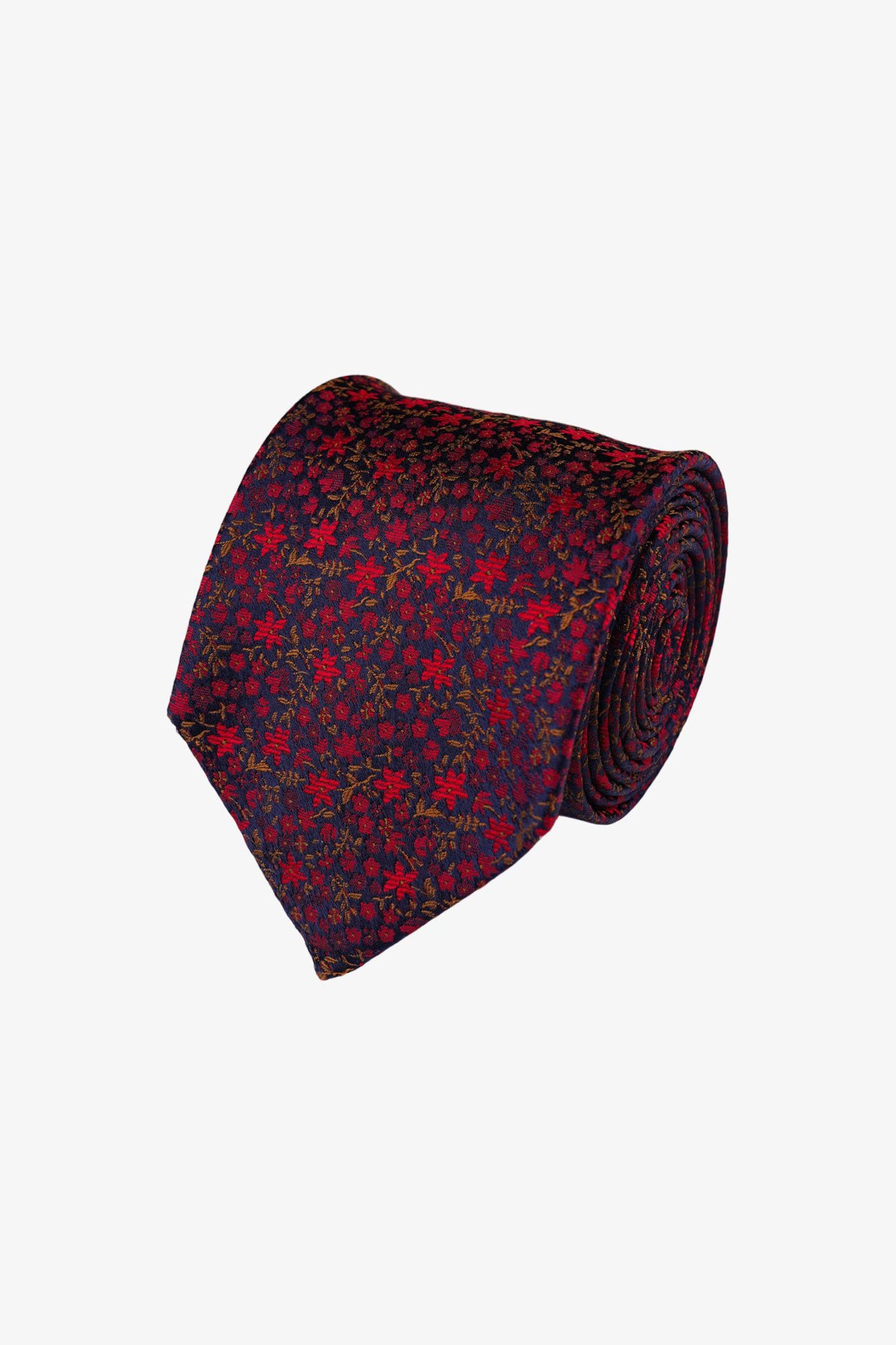 Tie - Silk Navy/Red Florals