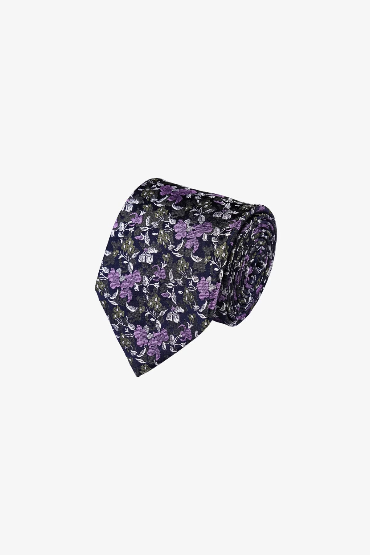 Tie - Silk Navy/Silver Florals