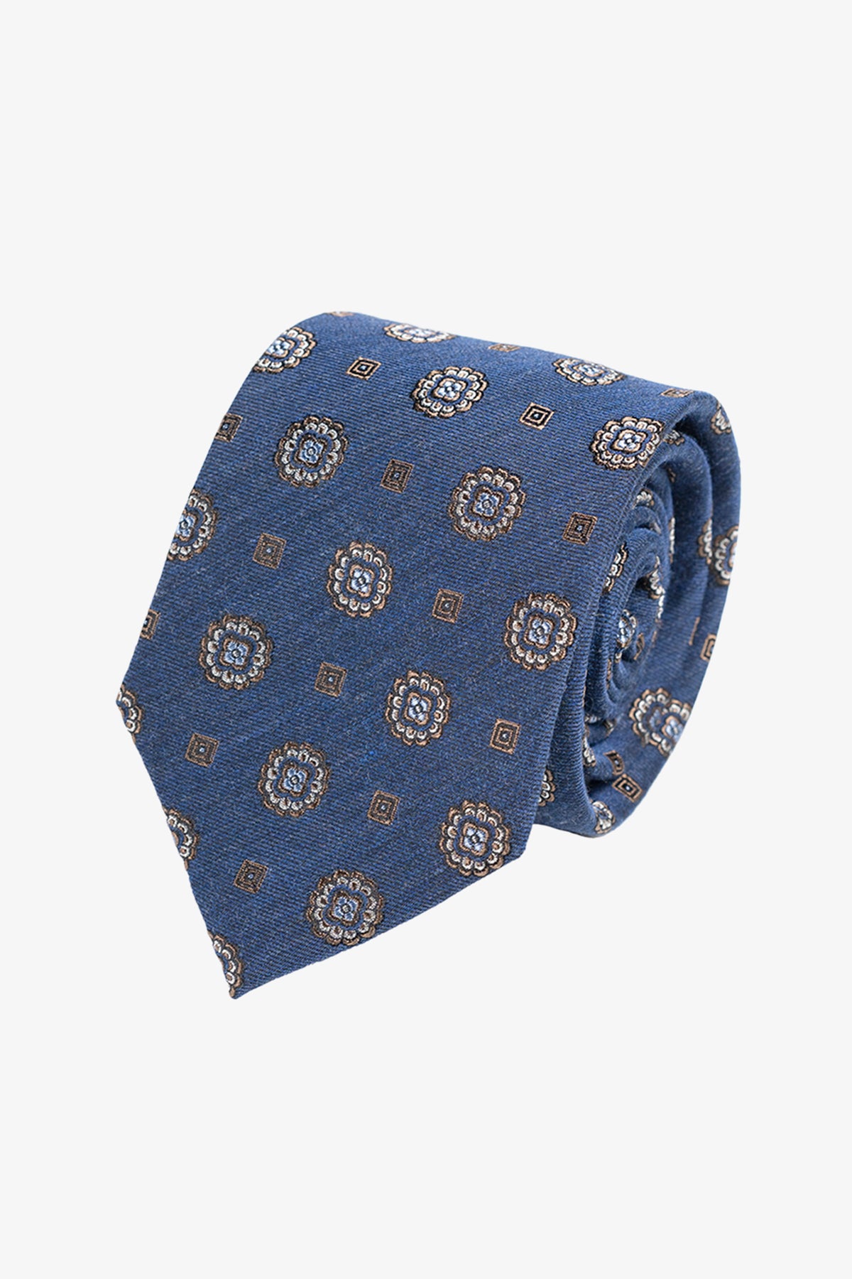 Tie - Silk mid blue with floral design