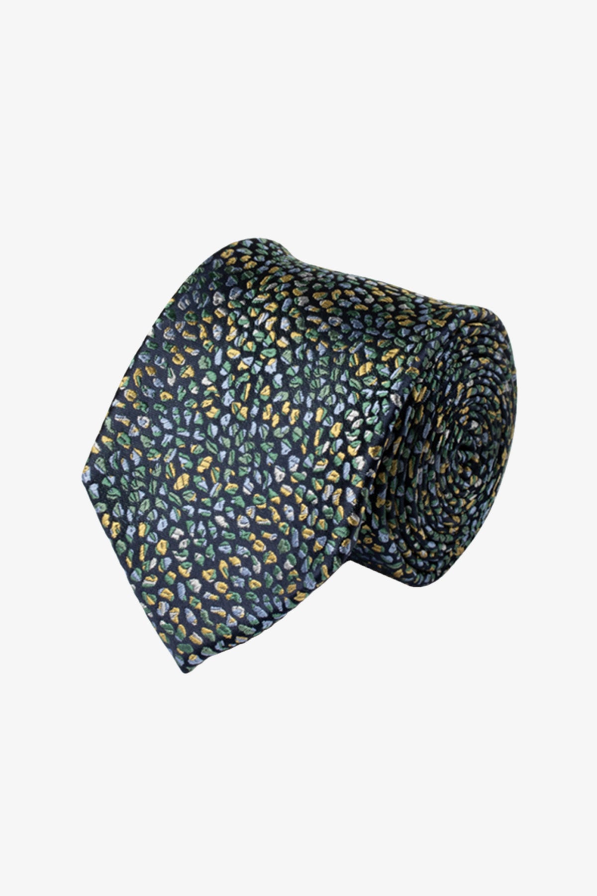 Tie - Silk navy with green and yellow