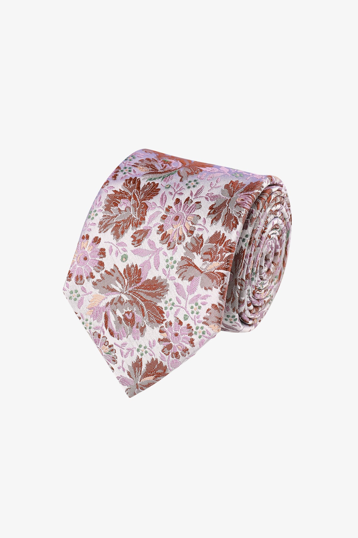 Tie - Silk pink and brown florals
