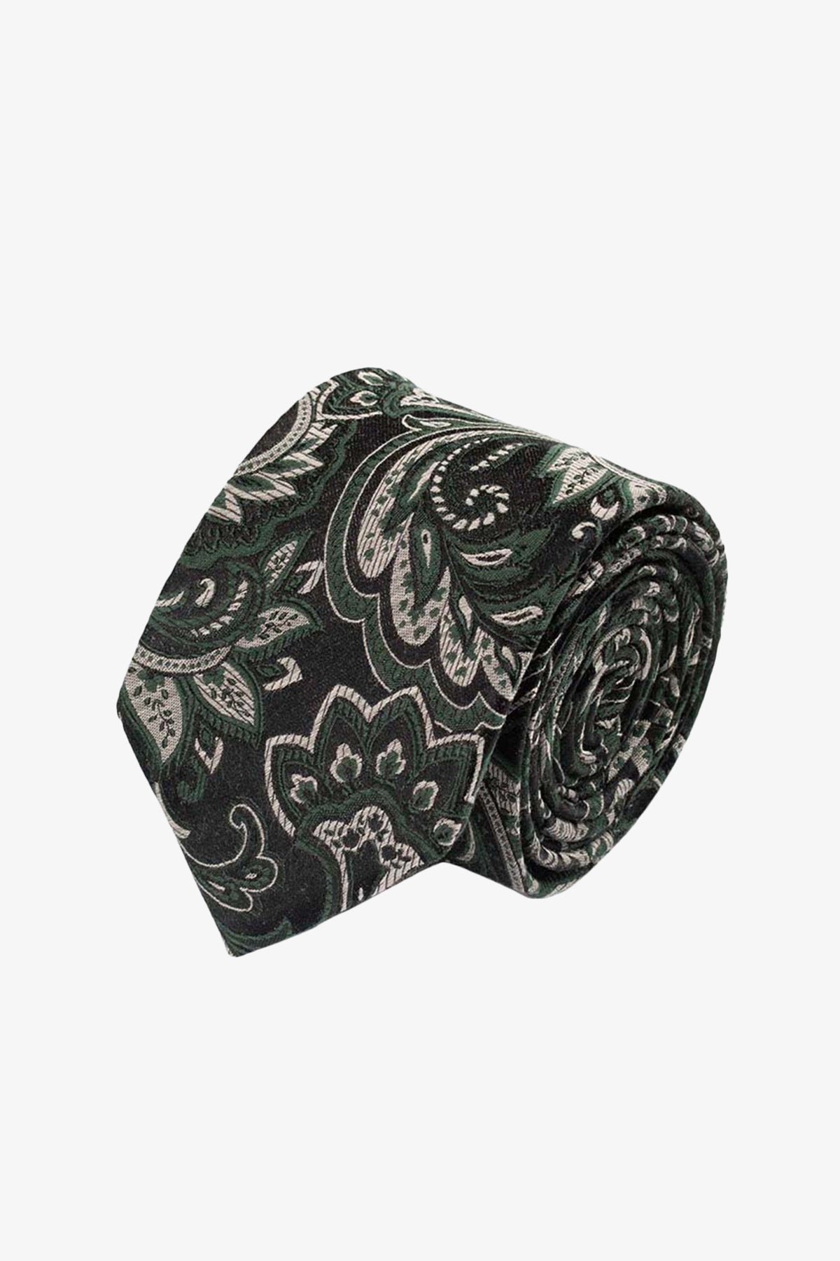 Tie - Silk green paisley design