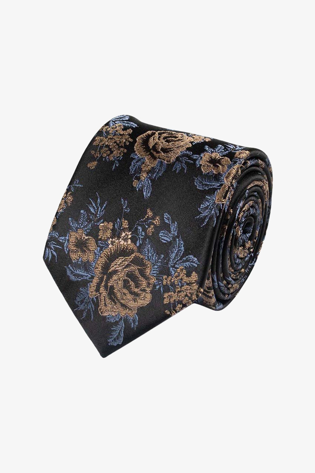 Tie - Silk black with electric flowers