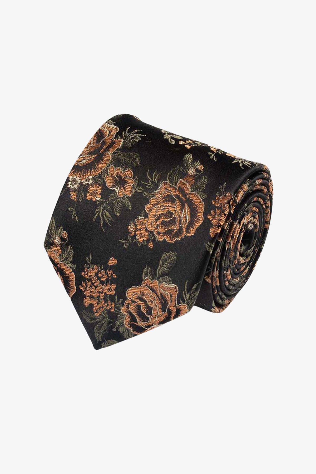 Tie - Silk black golden flowers