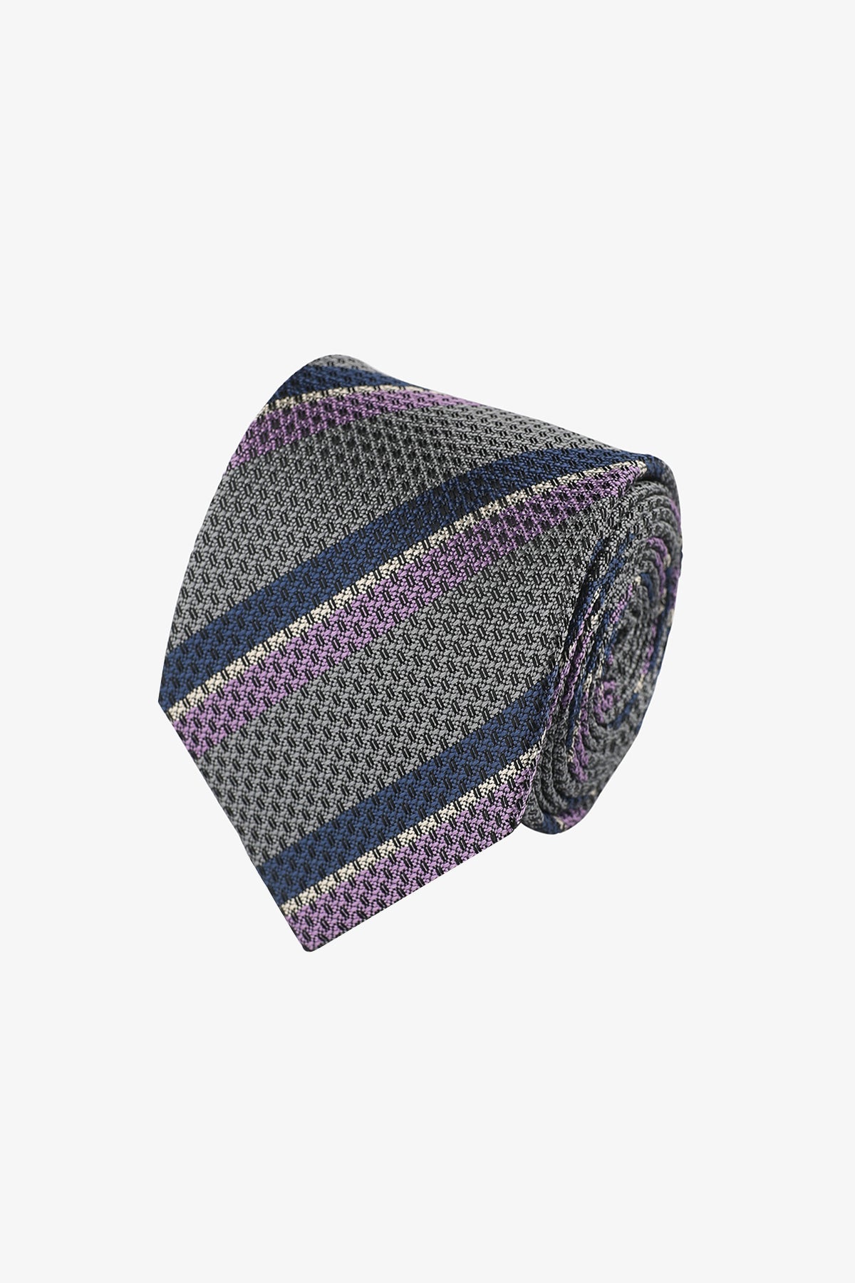 Tie - Grey with blue/lilac stripe