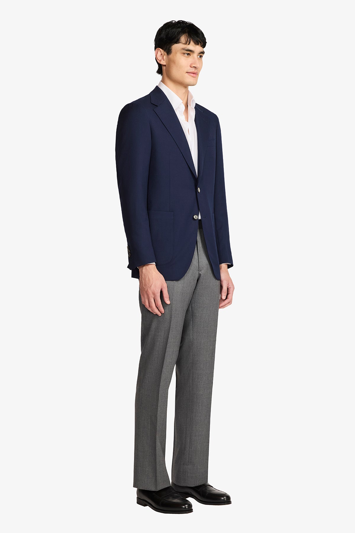 Archer Hand Made Blazer - Wool In Navy Blue Self Design