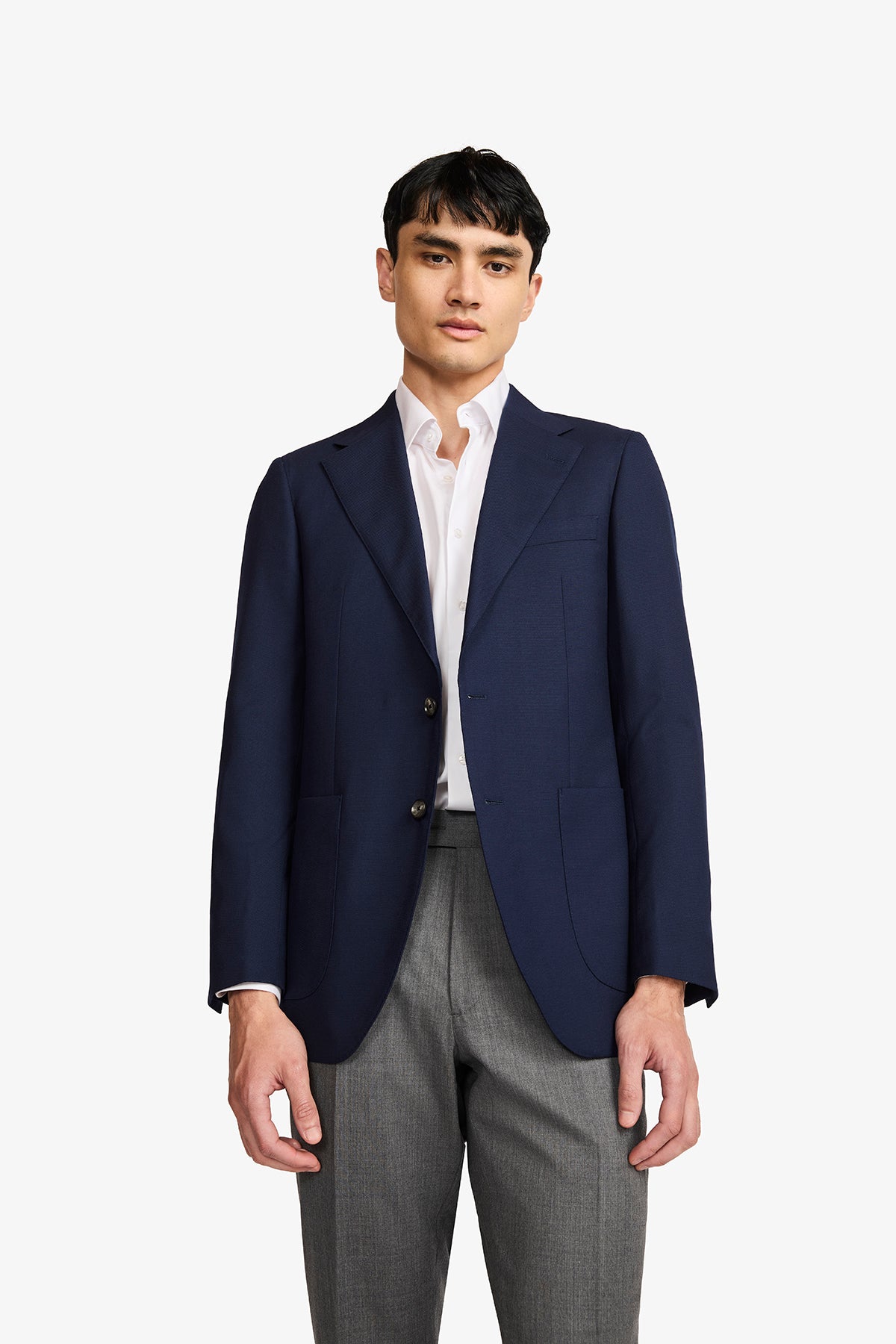 Archer Hand Made Blazer - Wool In Navy Blue Self Design