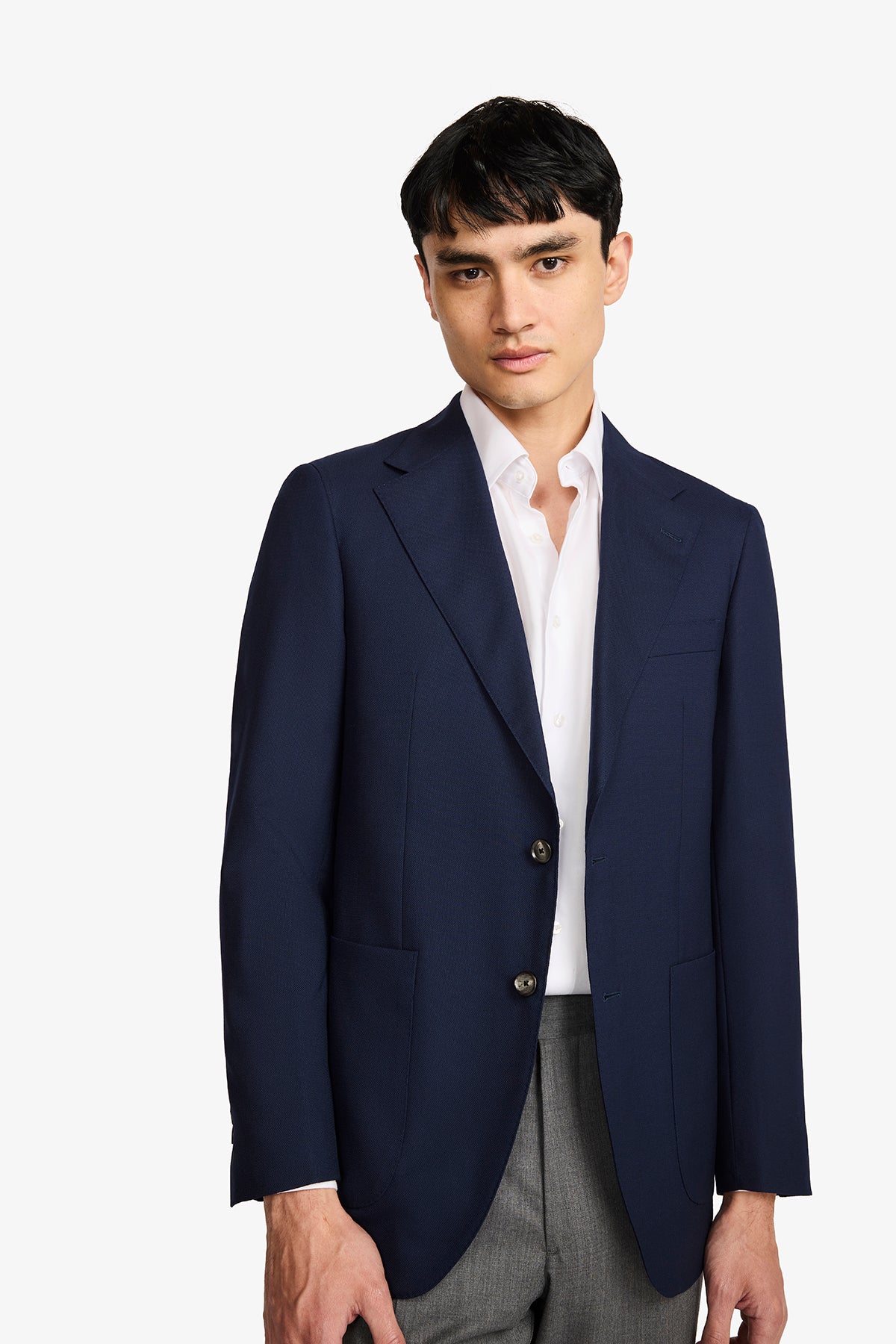 Archer Hand Made Blazer - Wool In Navy Blue Self Design