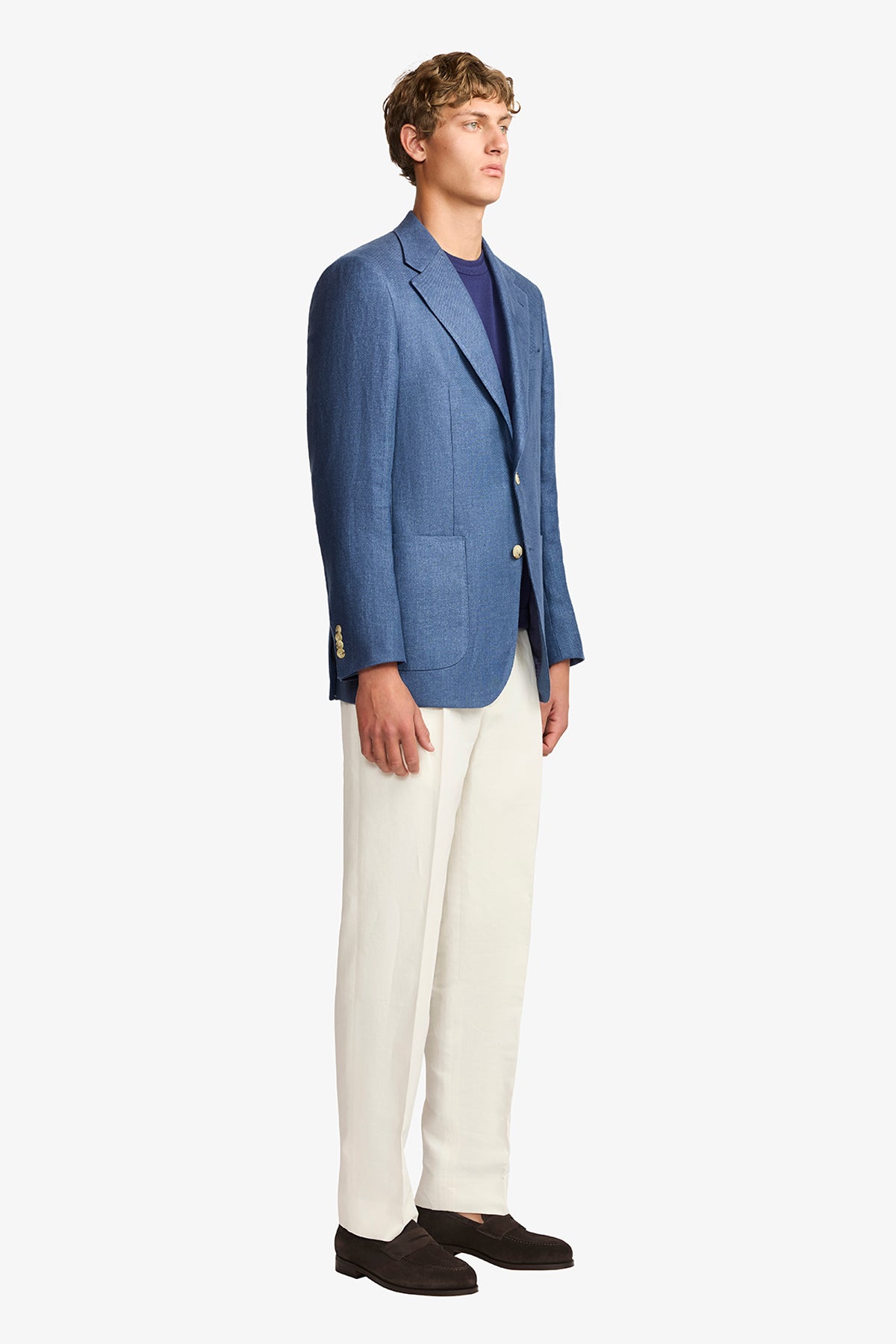 Archer blazer - Linen twill in blue with flax effect