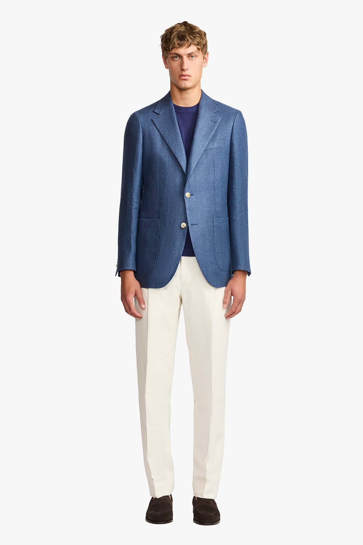 Archer blazer - Linen twill in blue with flax effect
