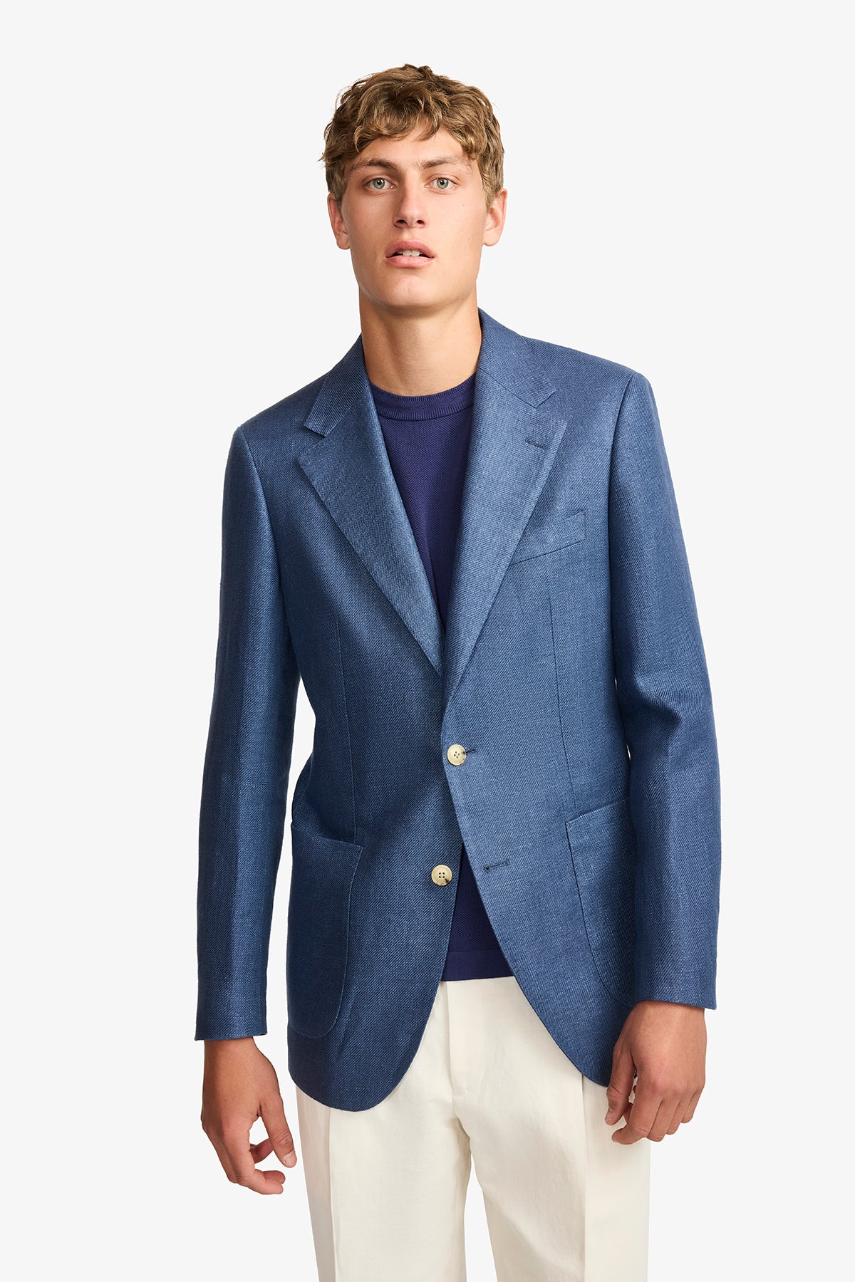 Archer blazer - Linen twill in blue with flax effect