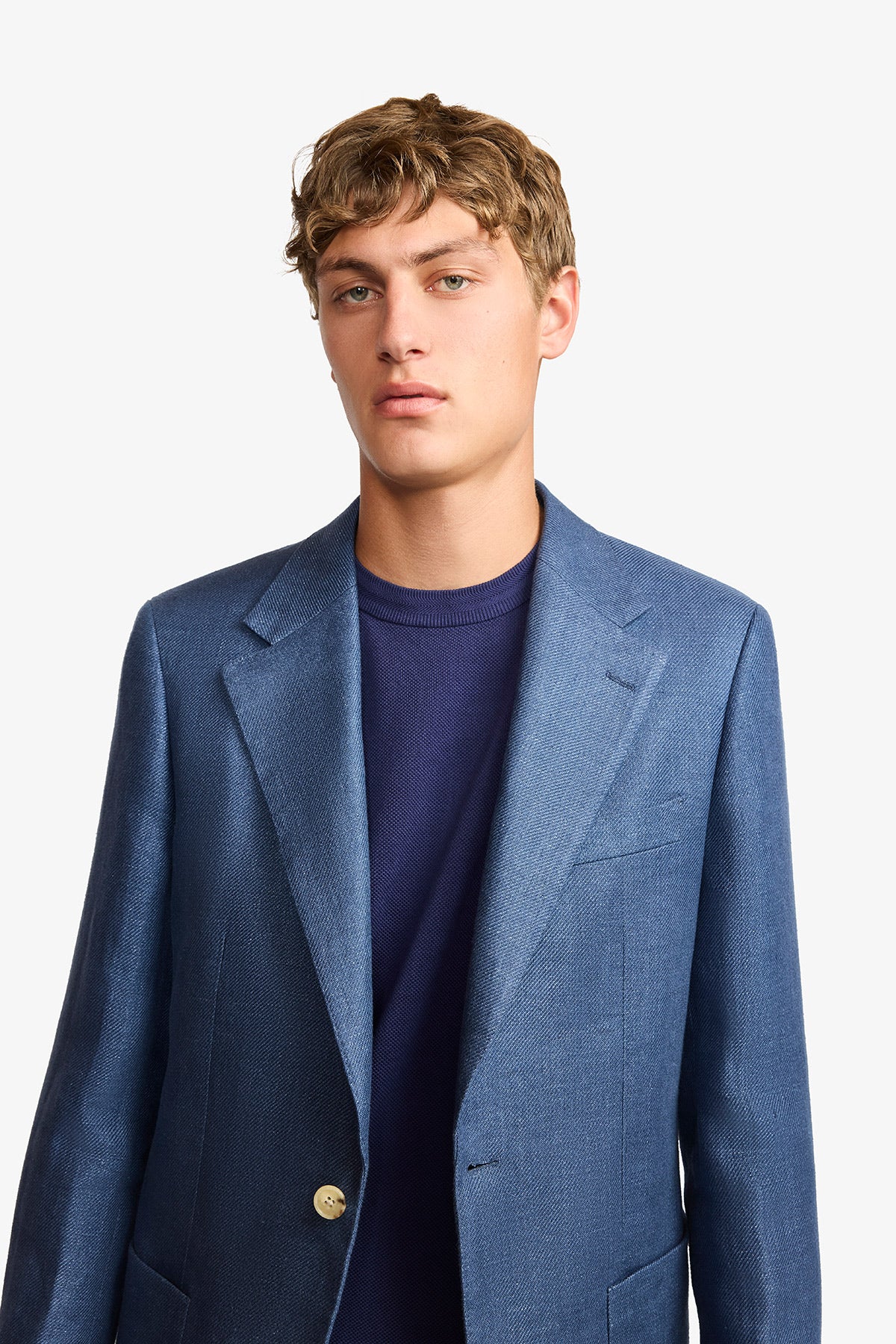 Archer blazer - Linen twill in blue with flax effect