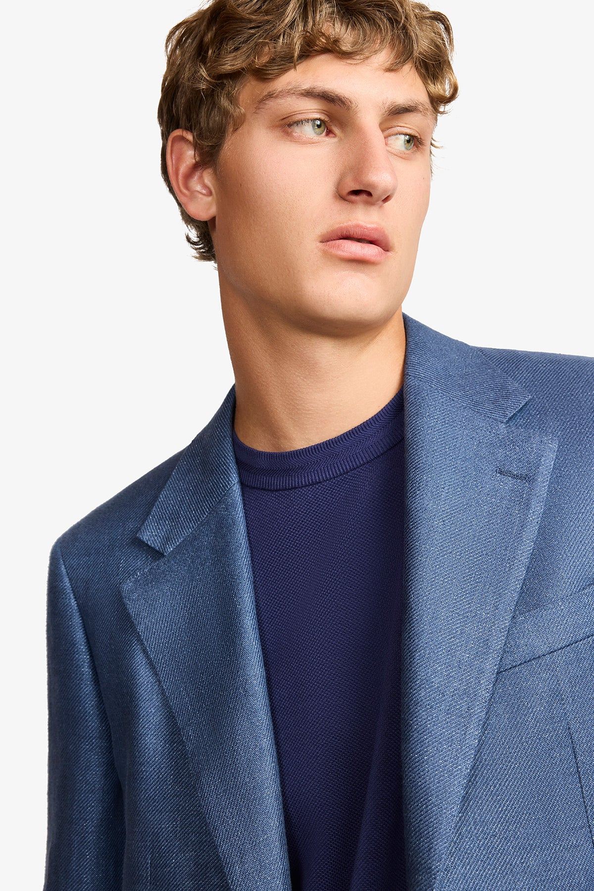 Archer blazer - Linen twill in blue with flax effect
