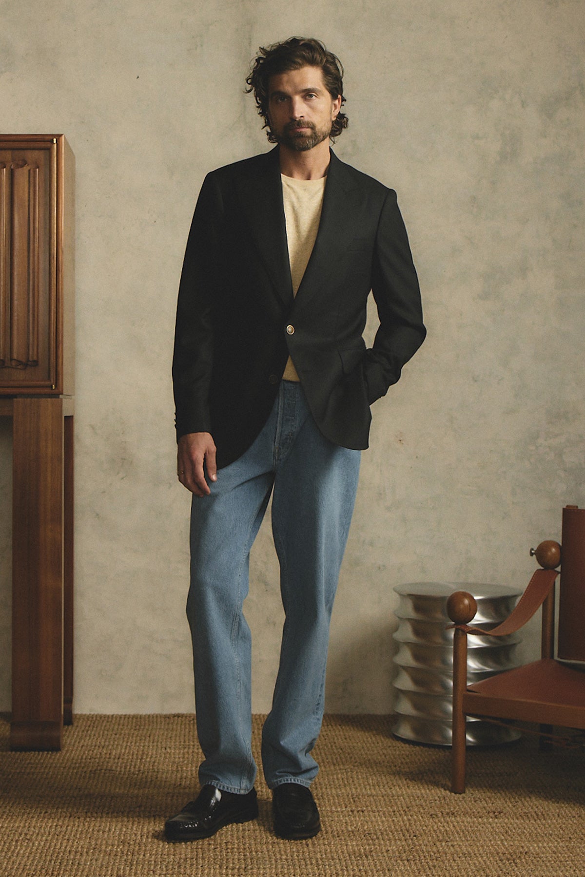Arlo blazer in Super 110's self design in black