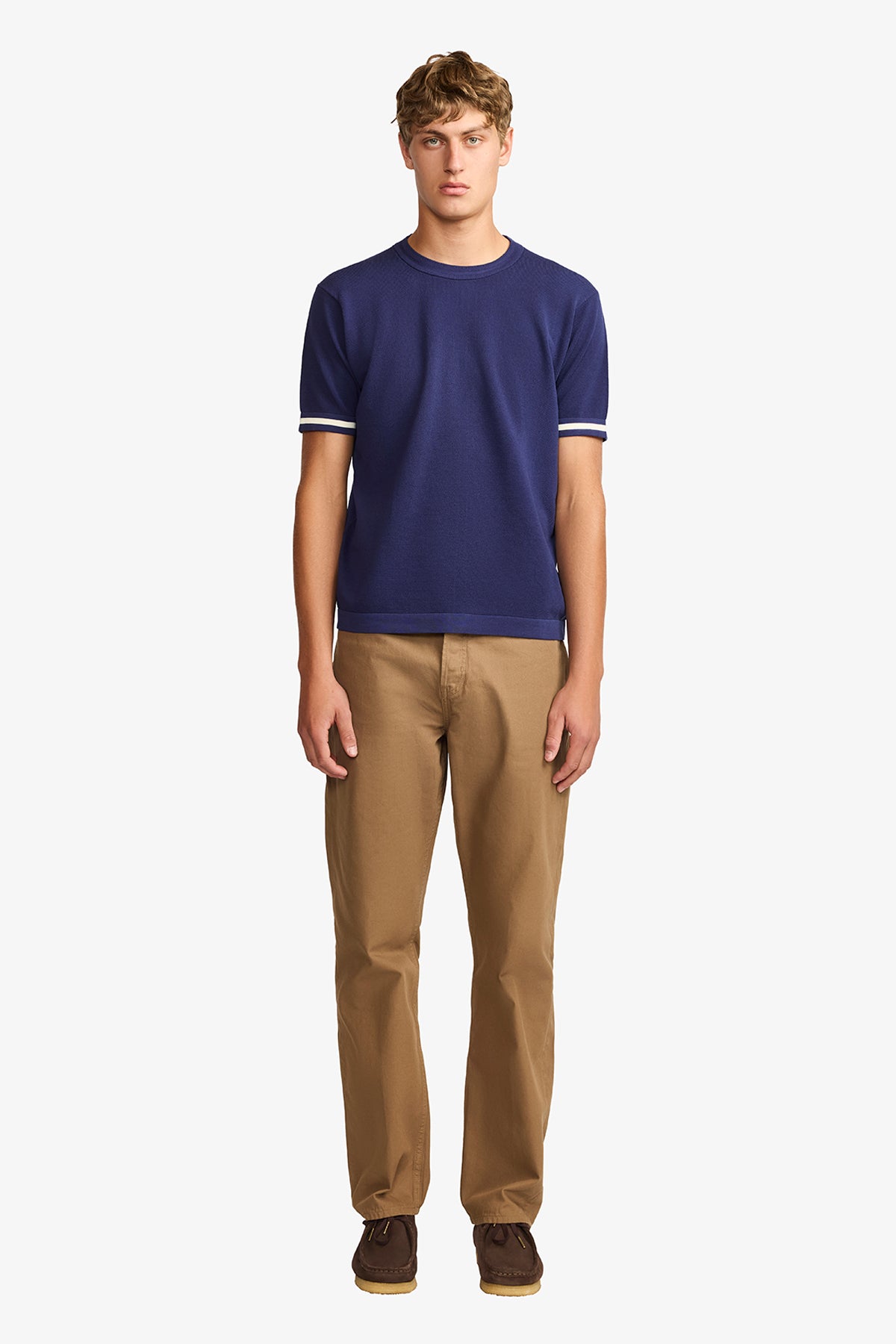 Knitted crew neck tee - Blue supima cotton