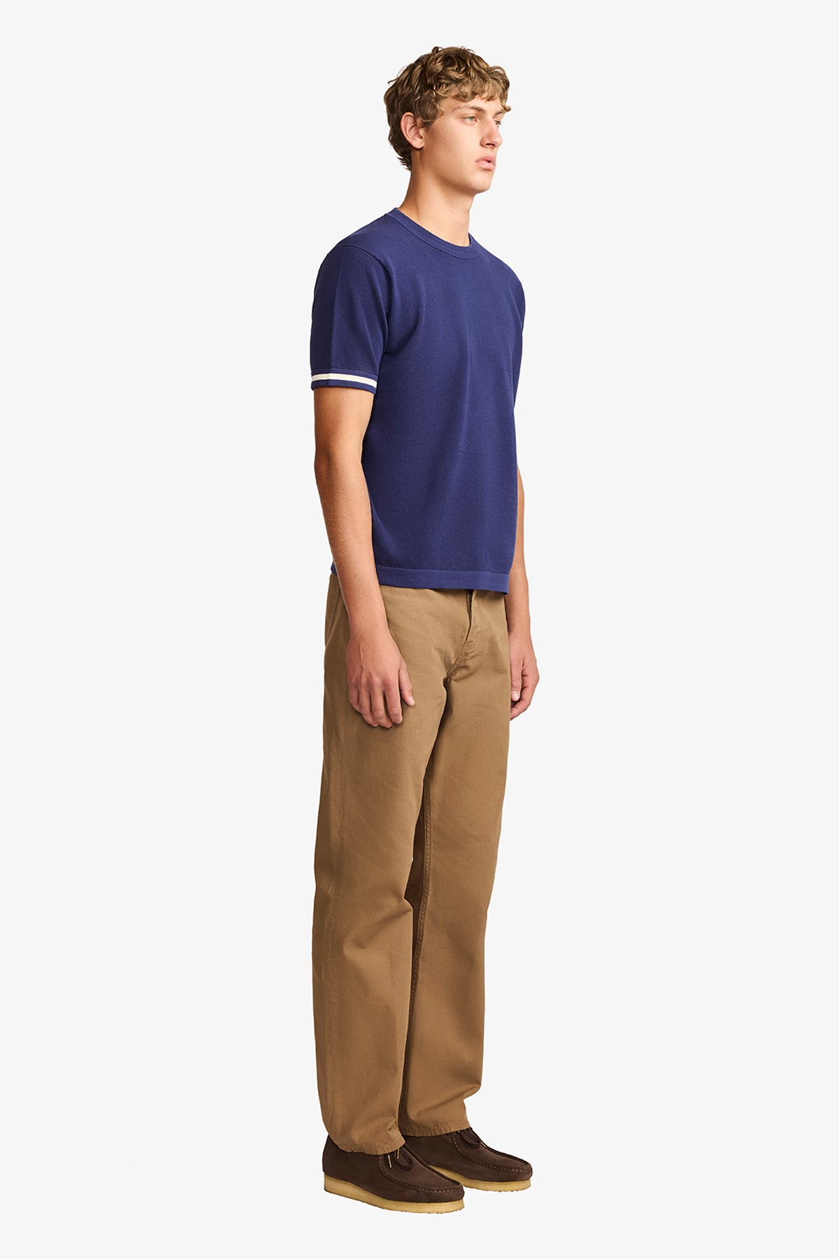 Knitted crew neck tee - Blue supima cotton