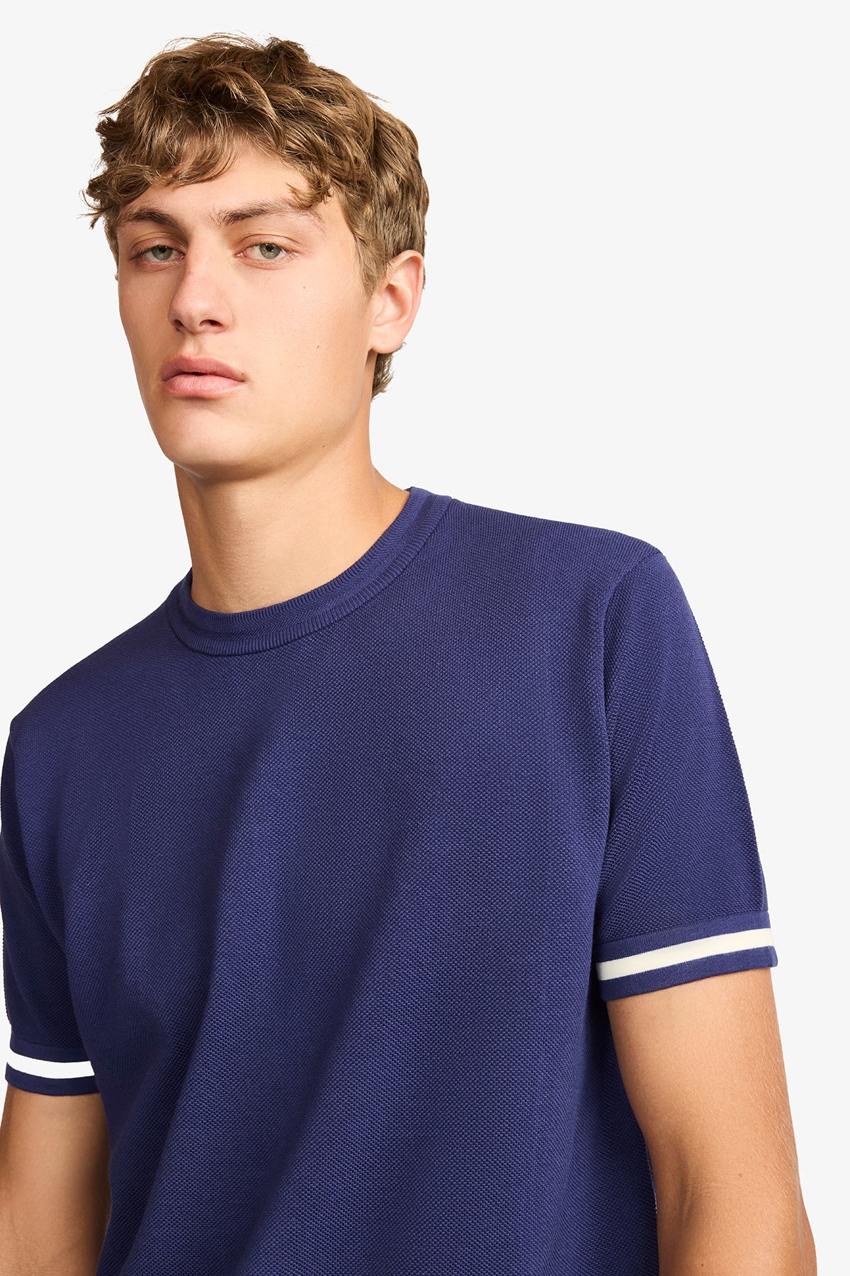 Knitted crew neck tee - Blue supima cotton
