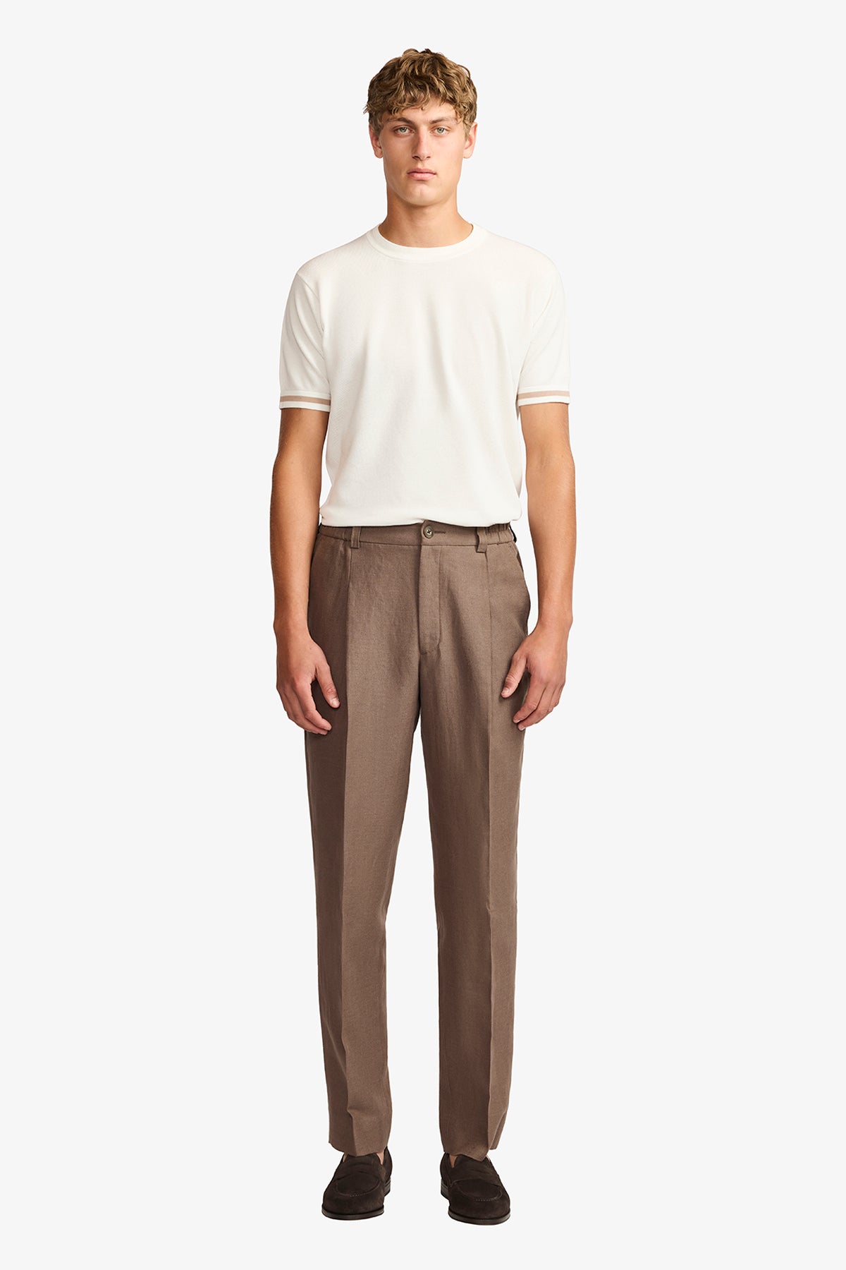 Elwin trouser - tobacco cotton/linen in herringbone