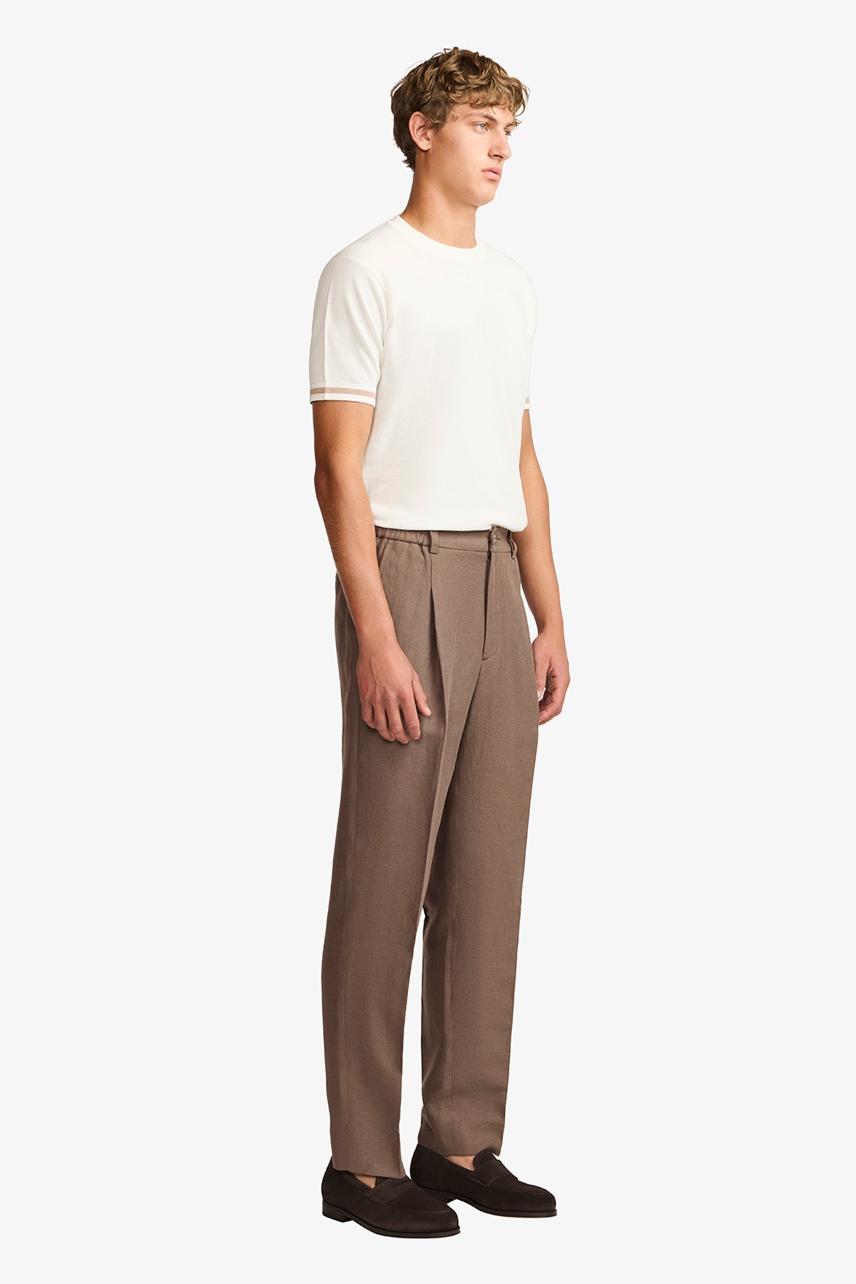 Elwin trouser - tobacco cotton/linen in herringbone
