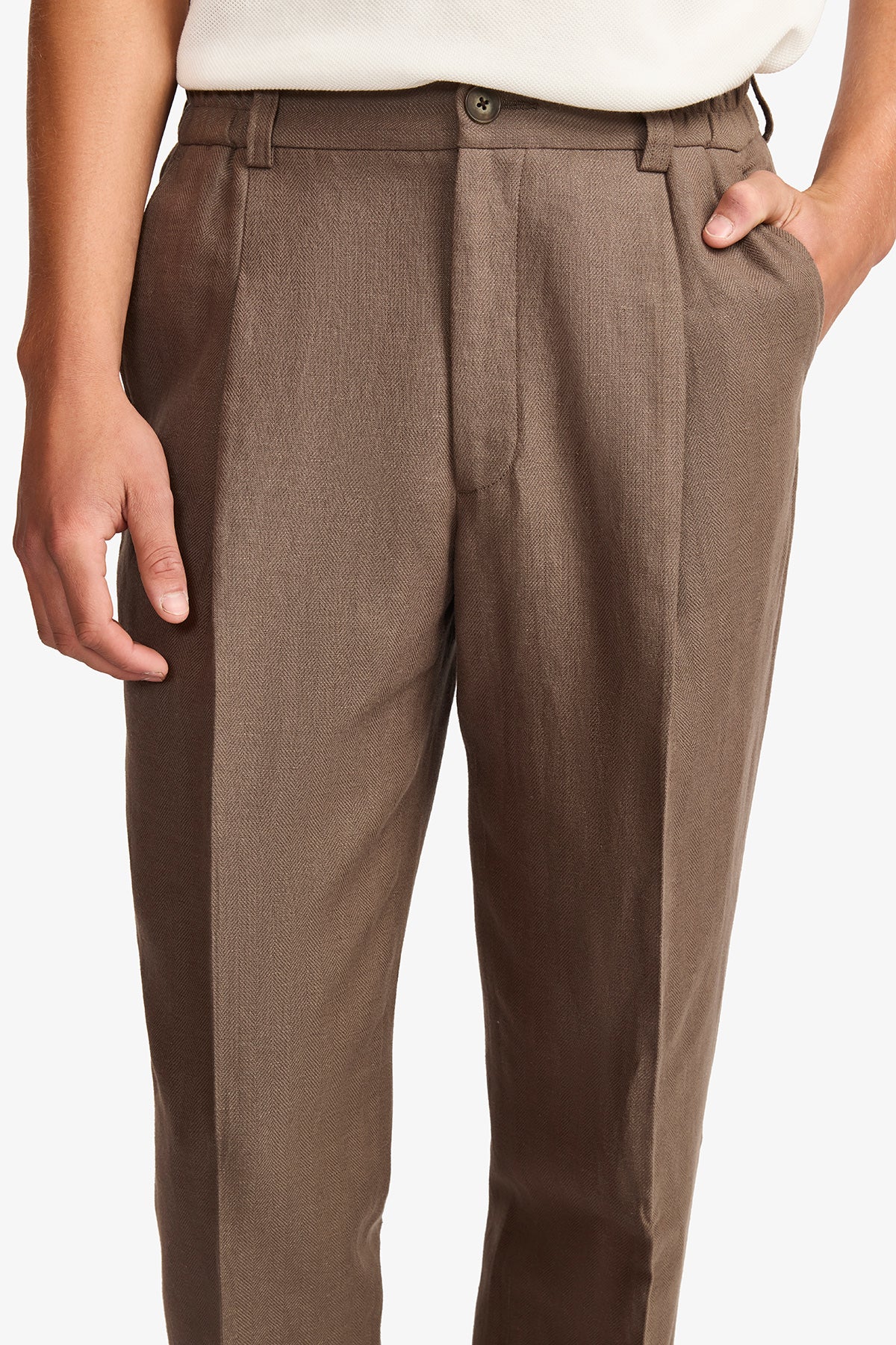 Elwin trouser - tobacco cotton/linen in herringbone