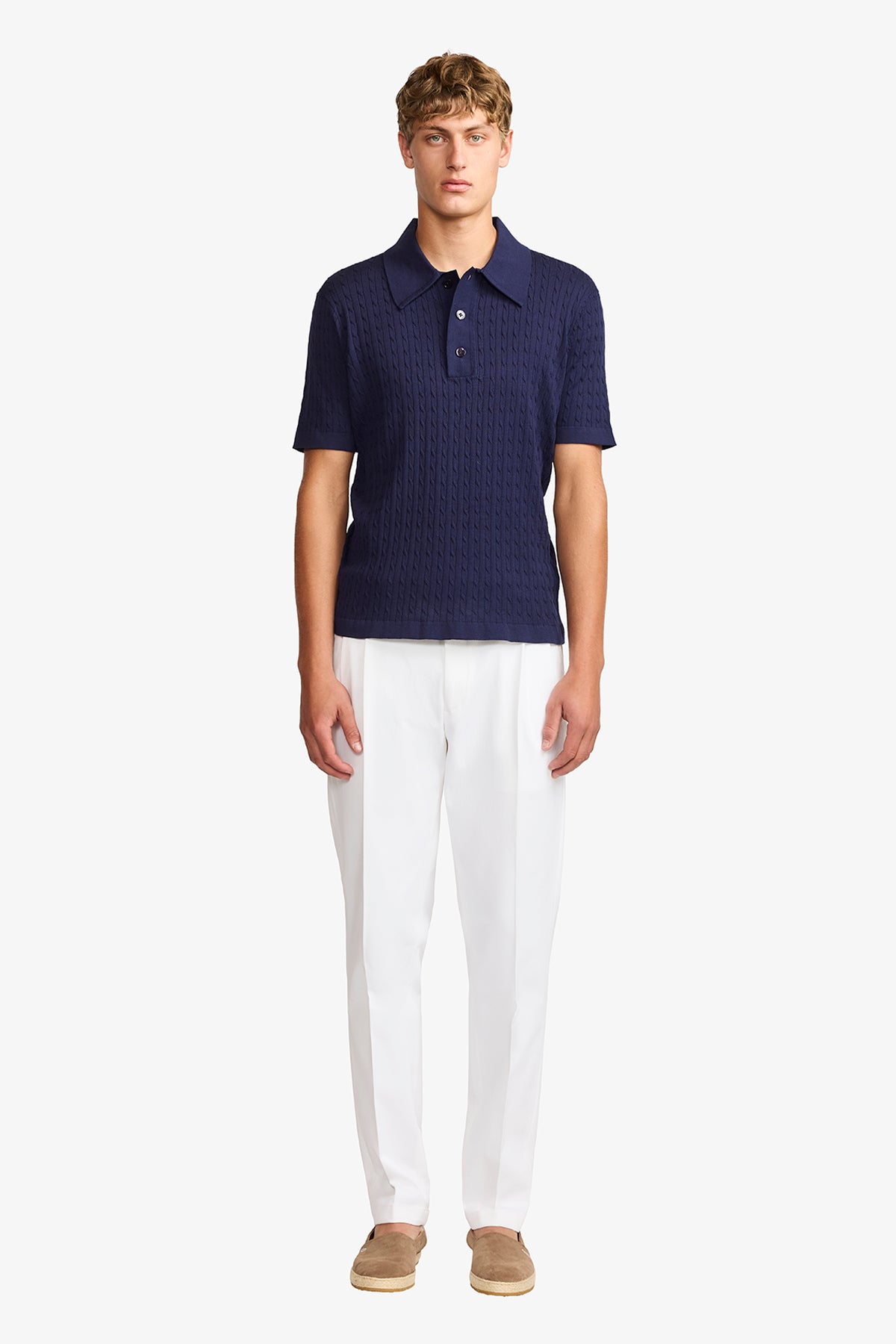 Evan navy knitted cable Polo