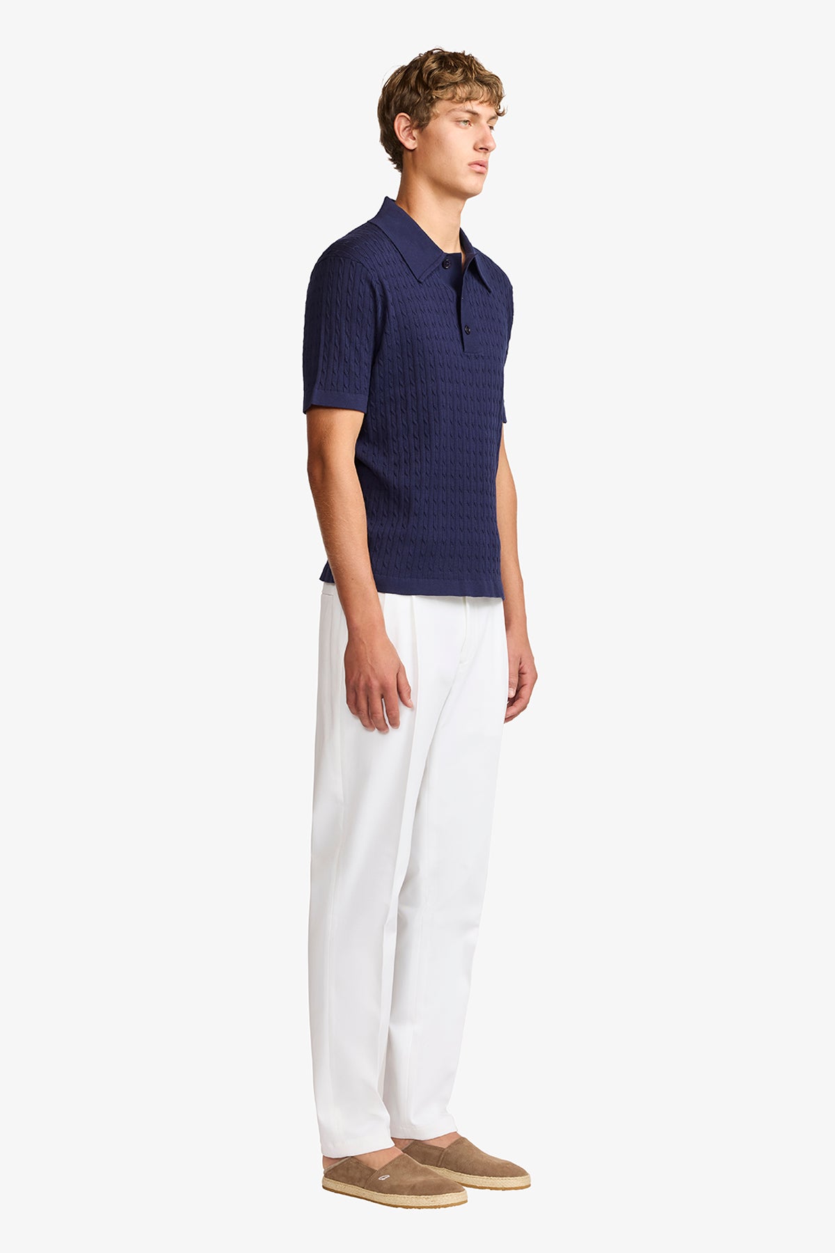 Evan navy knitted cable Polo