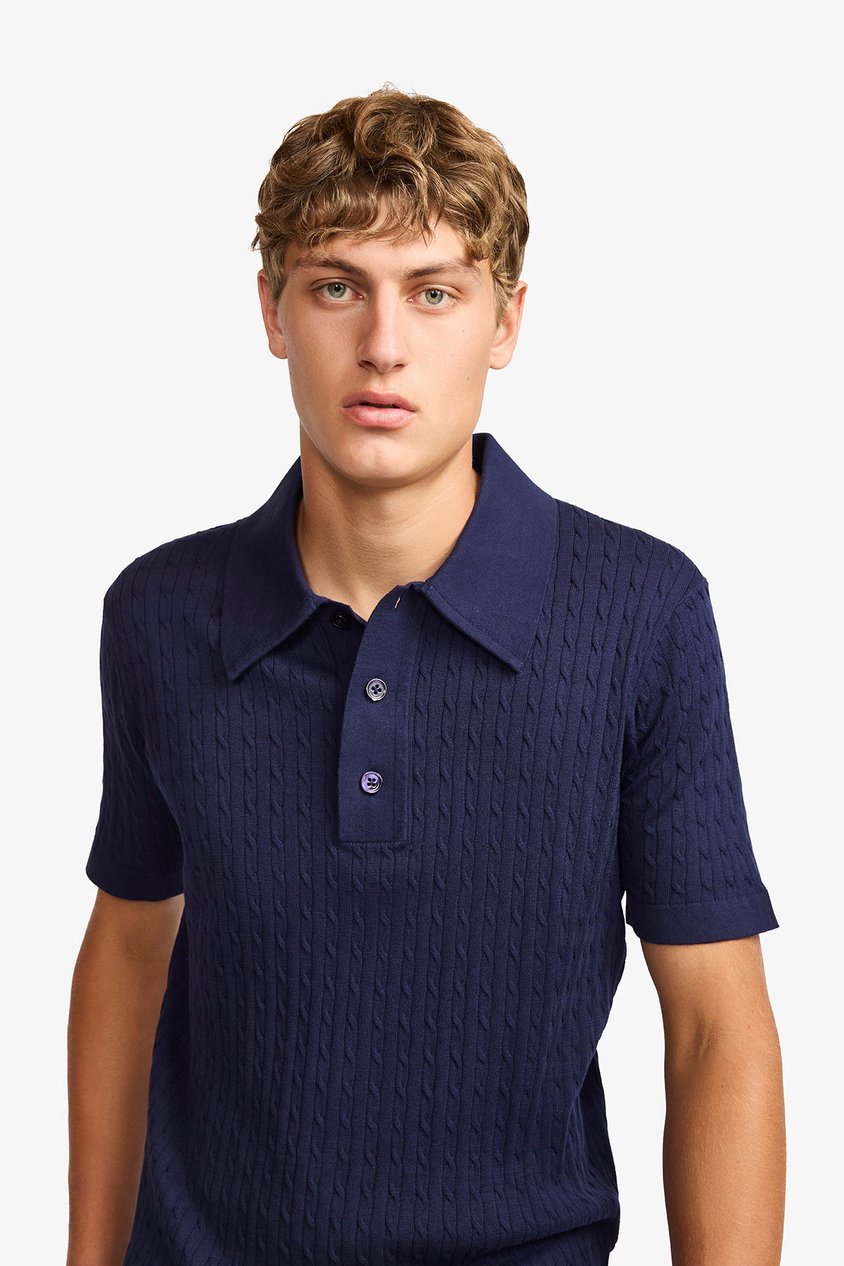 Evan navy knitted cable Polo