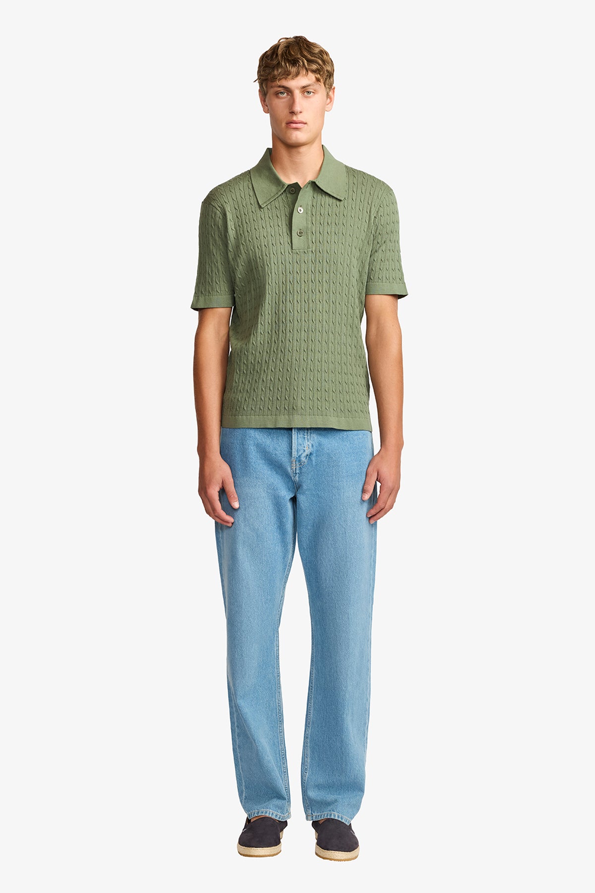 Evan olive knitted cable Polo